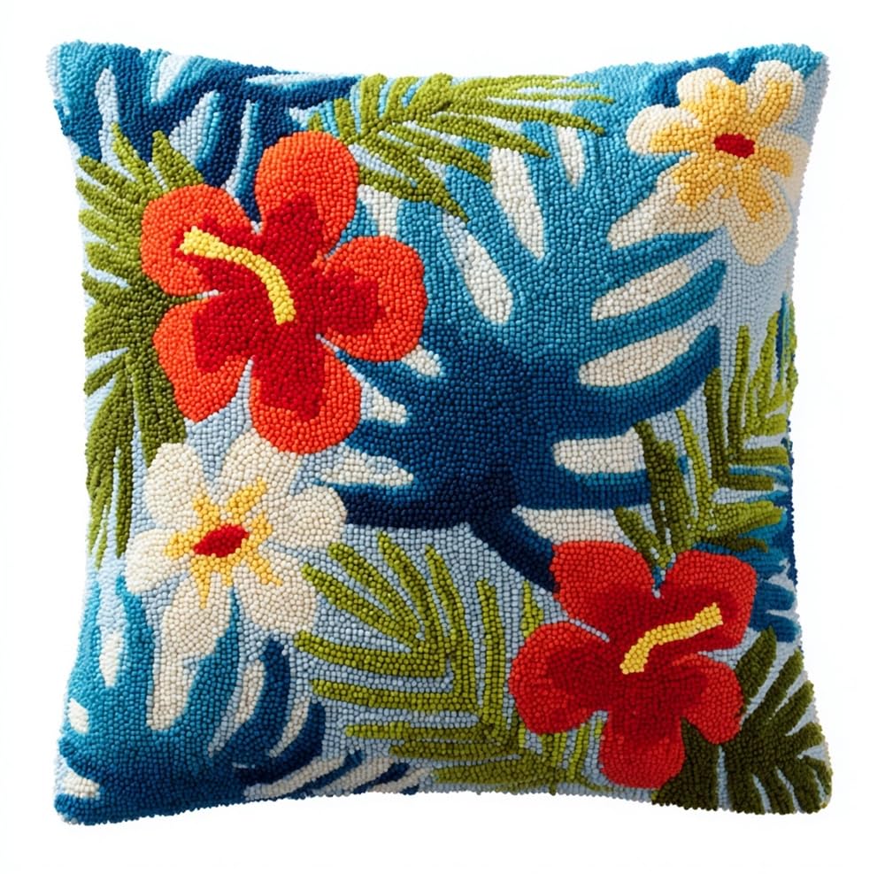FWRTYCB Latch Hook Kits Pillow Plant Flower Leaves Crochet Yarn Hooking Pi