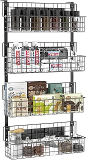 X kang 4 Tier Magnetic Spice Racks For Wall Mount Strongly Magnetic Spice Shelf with Utility Hooks Refrigerator Spice Stor...