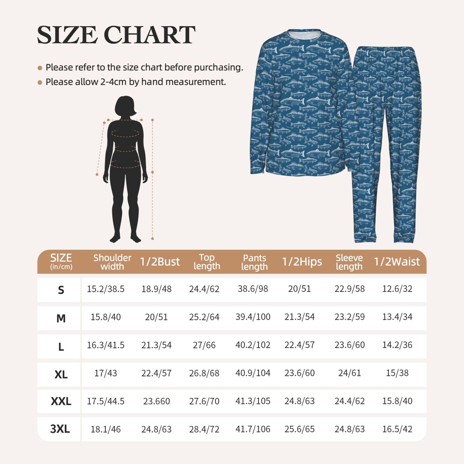 Ocean Pesci Stampa Delle Donne Manica Lunga Pigiama Corrispondente Morbido Elastico Coulisse Casual Daywear