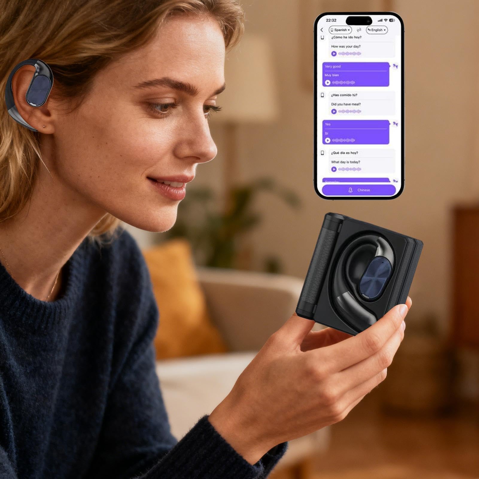 Auricolari Wireless Con Ganci Con Custodia Pieghevole Doppia | Auricolari Con Cancellazione Rumore E Anti-Sudore, Custodia A Doppia Piegatura Per Casa Esterno Studio Corsa Sport