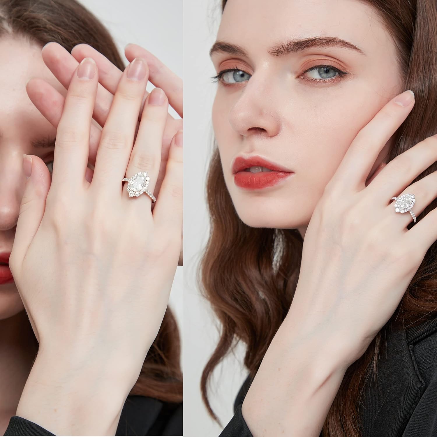 3.83ct Engagement Rings for Women GRA Certified, Sterling Silver Halo Rings with 18K White Gold Plated Marquise Shape Oval Cut DF VVS Moissanite Wedding Rings