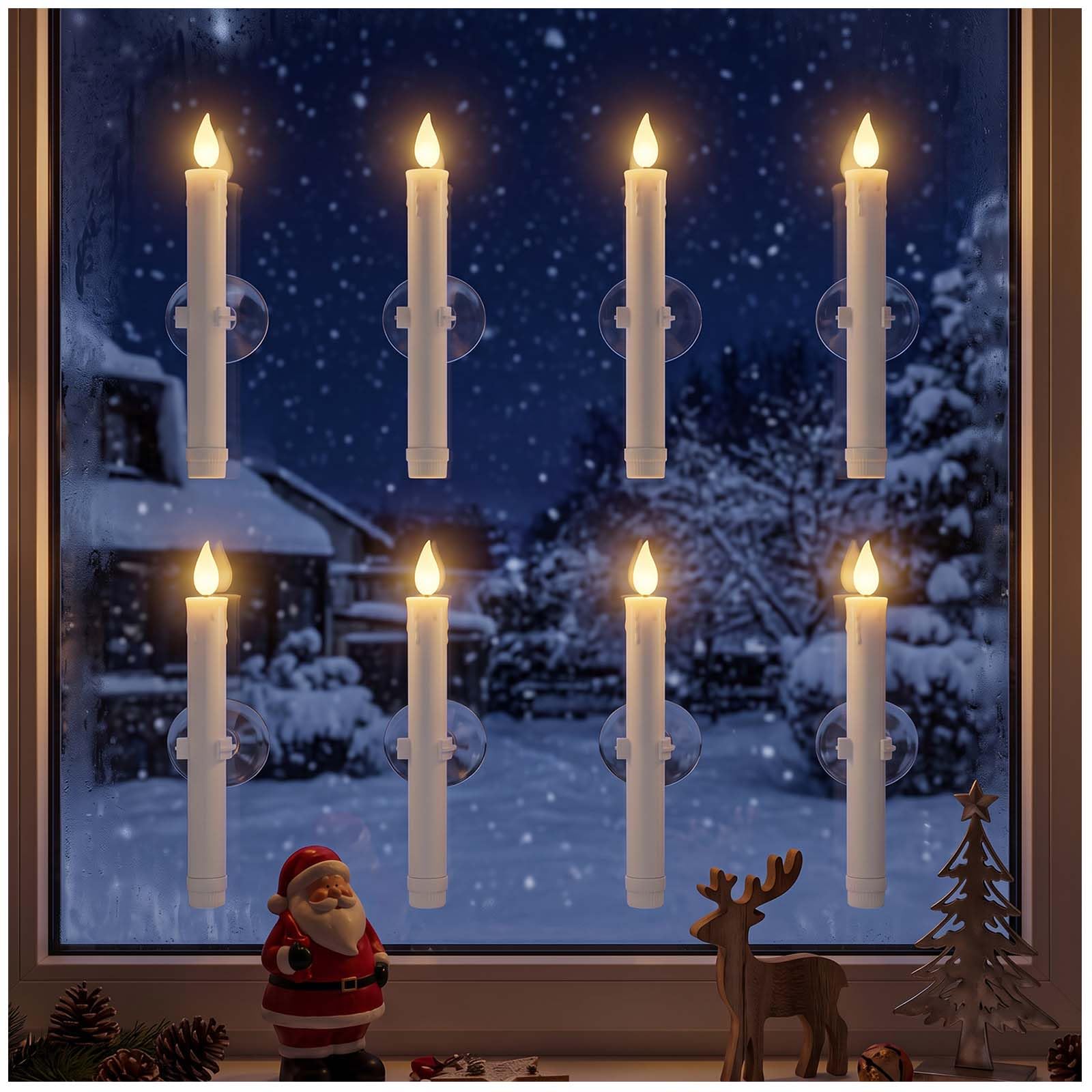 Flameless Christmas Candle,8pcs LED Window Candles with Sensor Dusk to Dawn