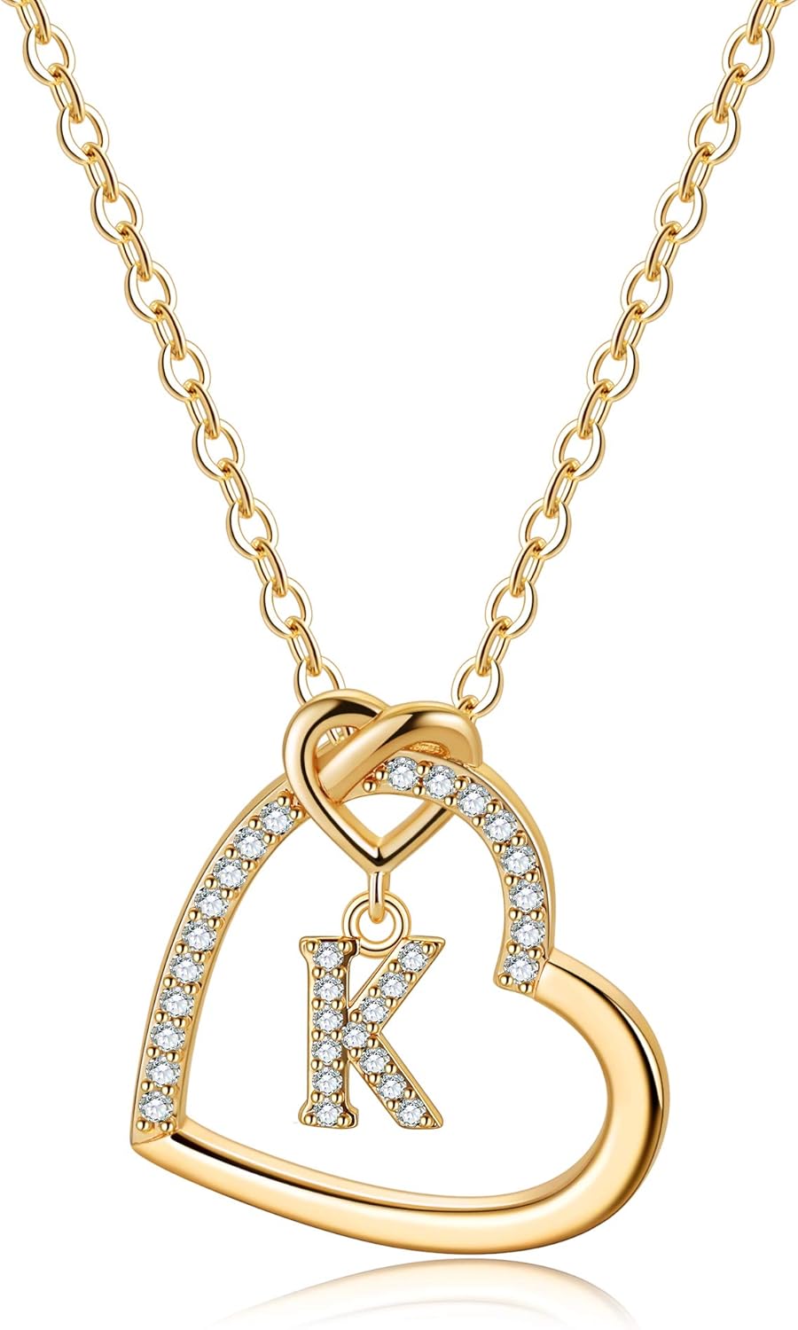 Heart Initial Necklaces for Girls Teen Women, 14K Gold Plated Cubic Zirconia Heart Pendant Necklace, Dainty Initial Heart Necklace Letter A to Z Jewelry