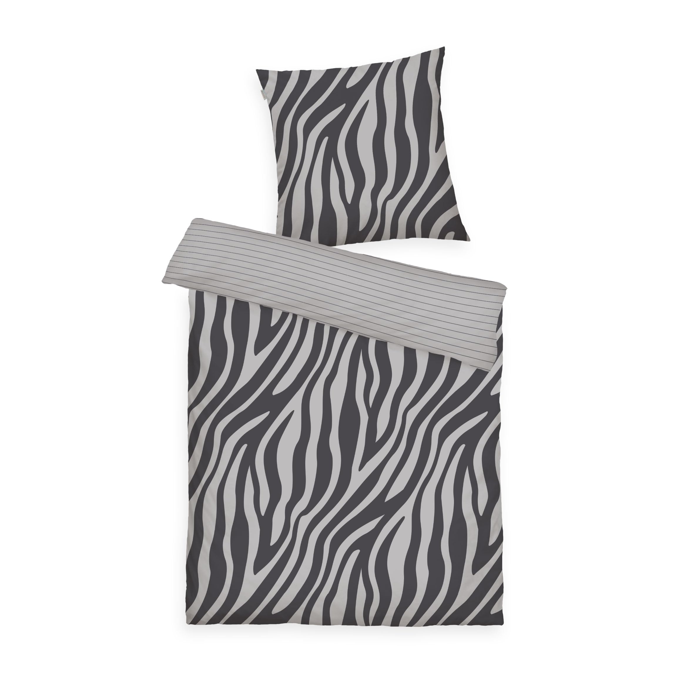 Tom Tailor Renforcé Bed Linen Zebra Reversible Motif, 80 x 80 cm + 135 x 200 cm, with Zip, 100% Cotton, Grey (Anthracite & Light Grey)