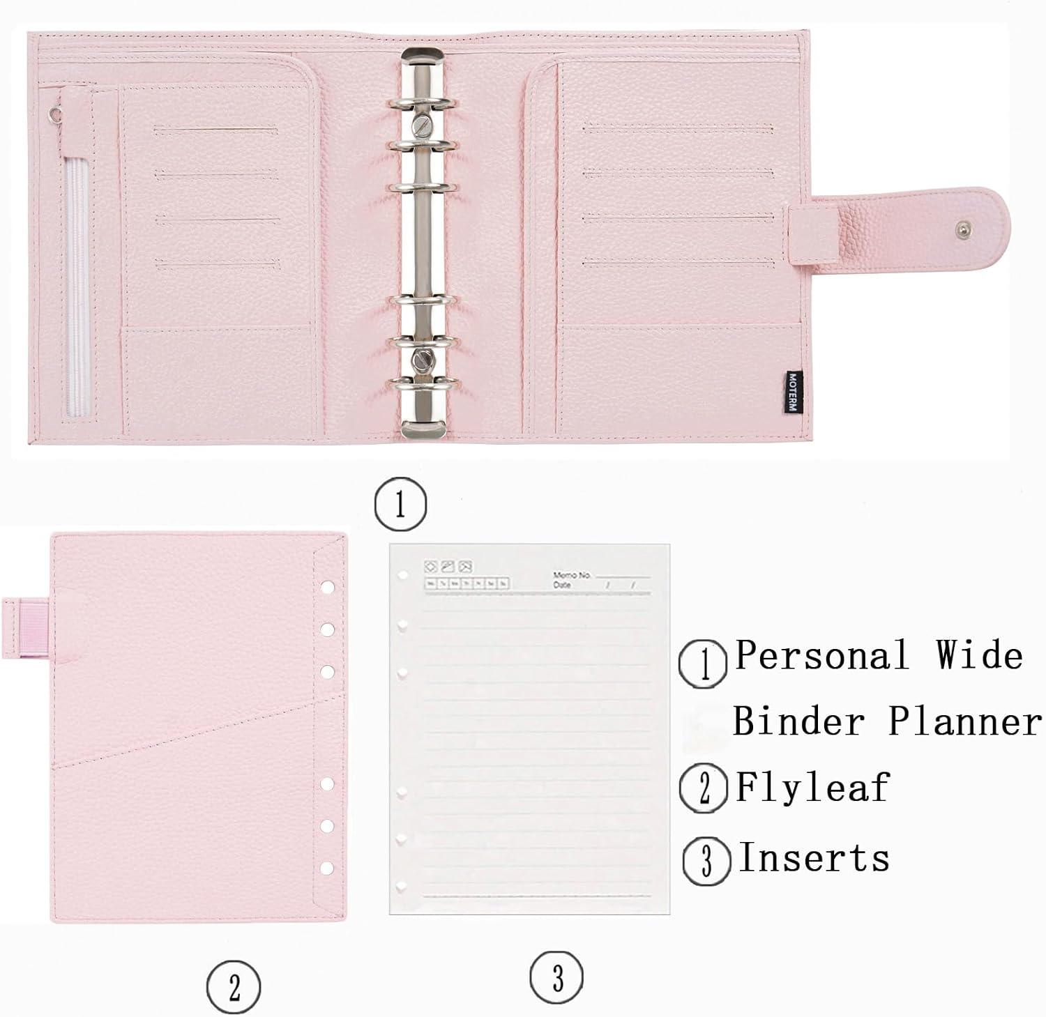 Moterm Personal-Wide Luxe Rings Planner - Genuine Leather Binder Organizer (Pebbled-Quartz, 30mm Ring)