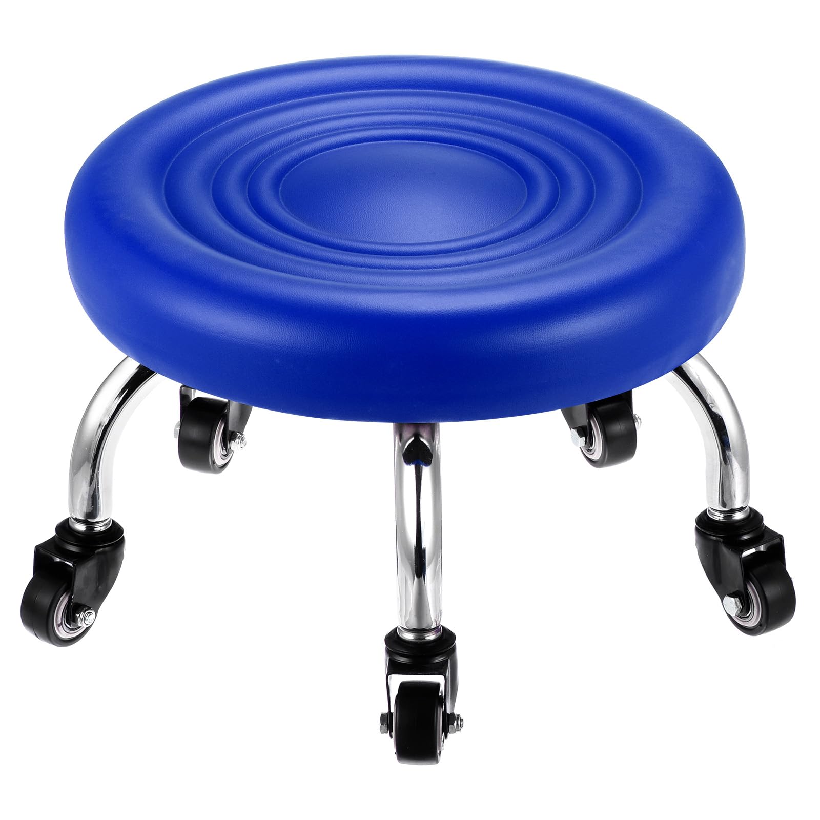 PATIKIL Low Rolling Stool with Wheels PU Leather Low Roller Seat Chair for Home Office Garage Shop, Blue