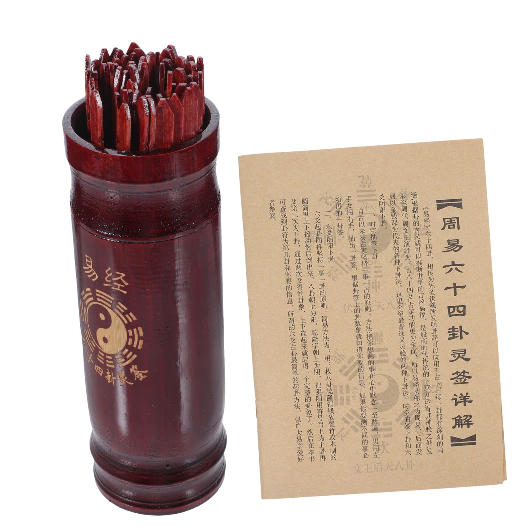 HONMEET Vintage Chinese Wooden Fortune Telling Sticks Set with Book and Storage Bucket for Home and Office, Smooth Playable Divination Game with Funny Design, Lightweight and Style