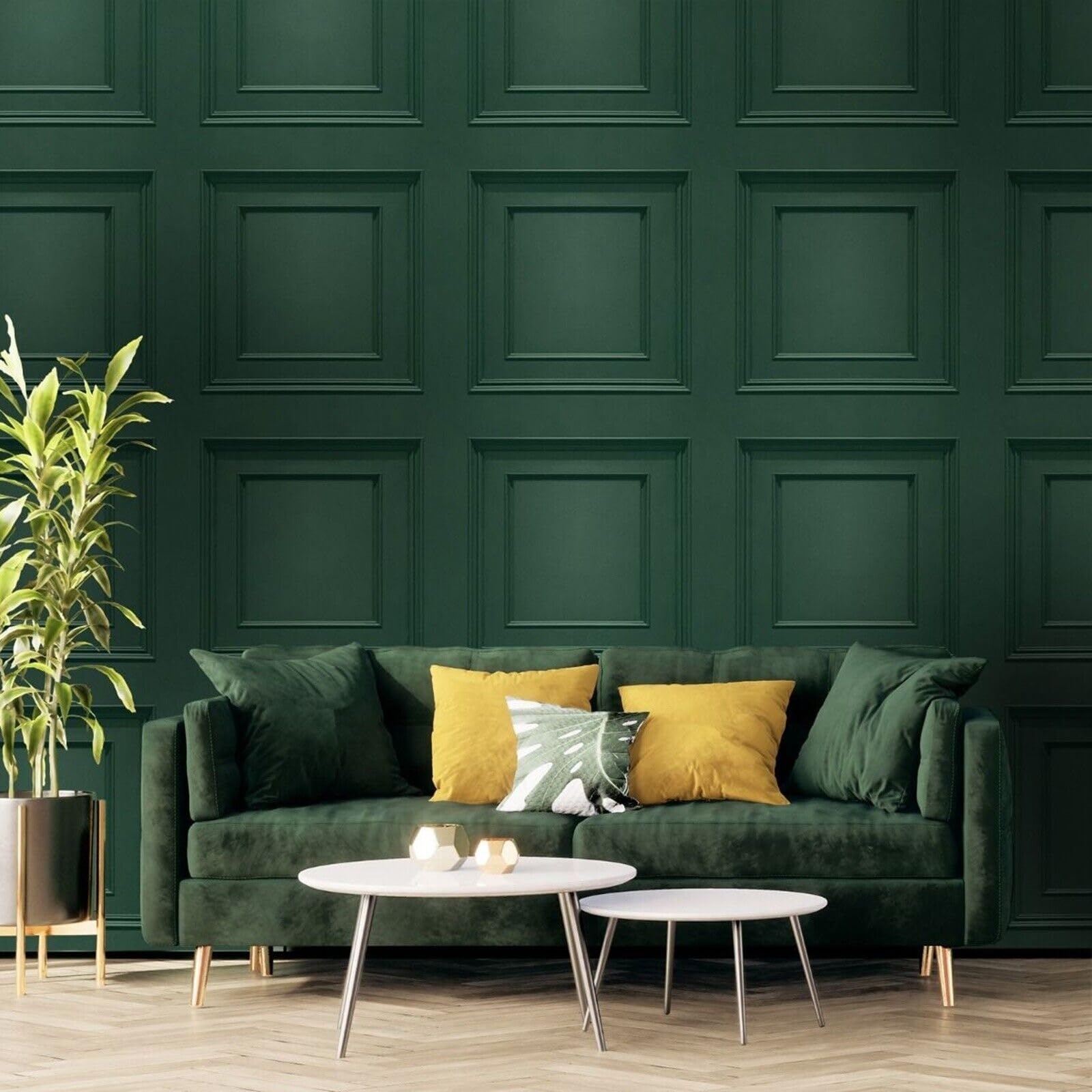 SOPHIE LAURENCE Green Wood Panel Effect Wallpaper - Smooth Matte Finish 3D Effect Non Woven Wallpaper for Living Room, Bedroom Feature Wall