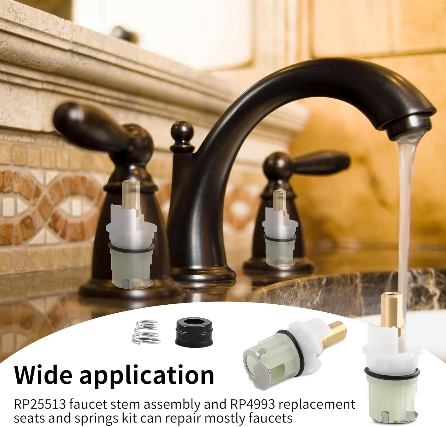 2 Pack RP25513 Faucet Stem Assembly,Replacement Kit for Two Handle Faucet Repair, Includes RP4993 Seats and Spring