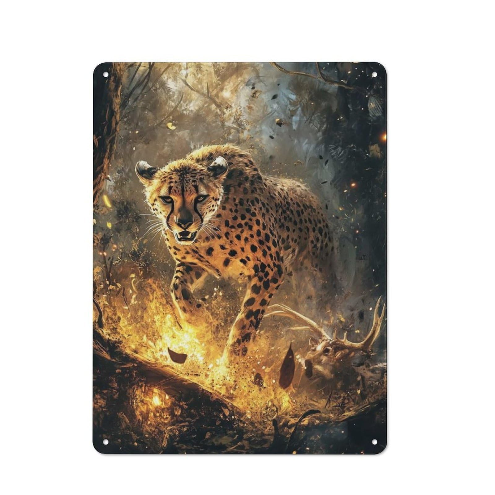 Junmoney Cheetah In Flames Retro-Style Tin Sign 40X30cm For Living Room Or Hallway, For Home Wall Decor Collectors Refreshing A Room In Autumn