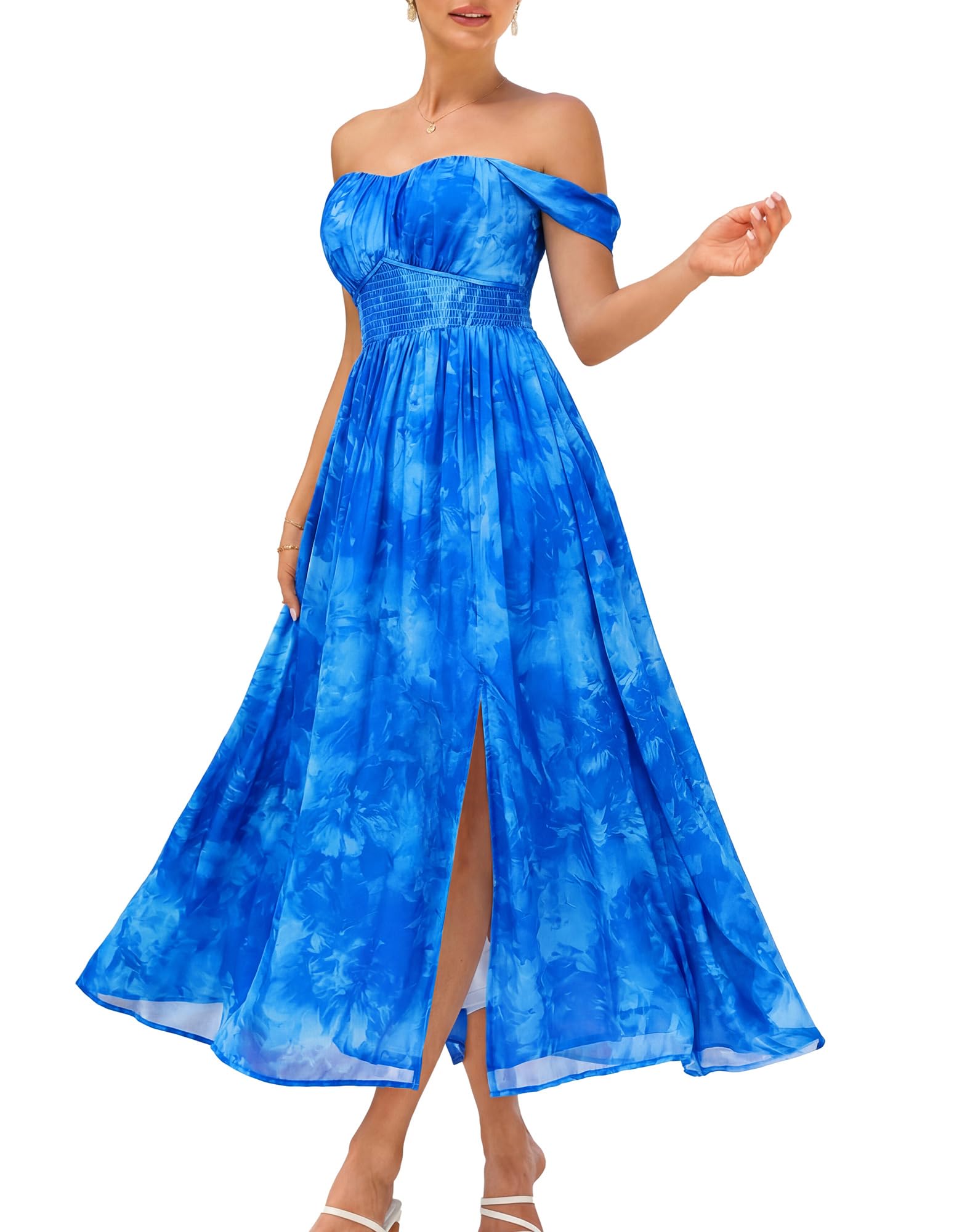 GRACE KARIN 2026 Women's Summer Floral Wedding Guest Dress,Beach Flowy A Line Maxi Off Shoulder Bridesmaid Dresses