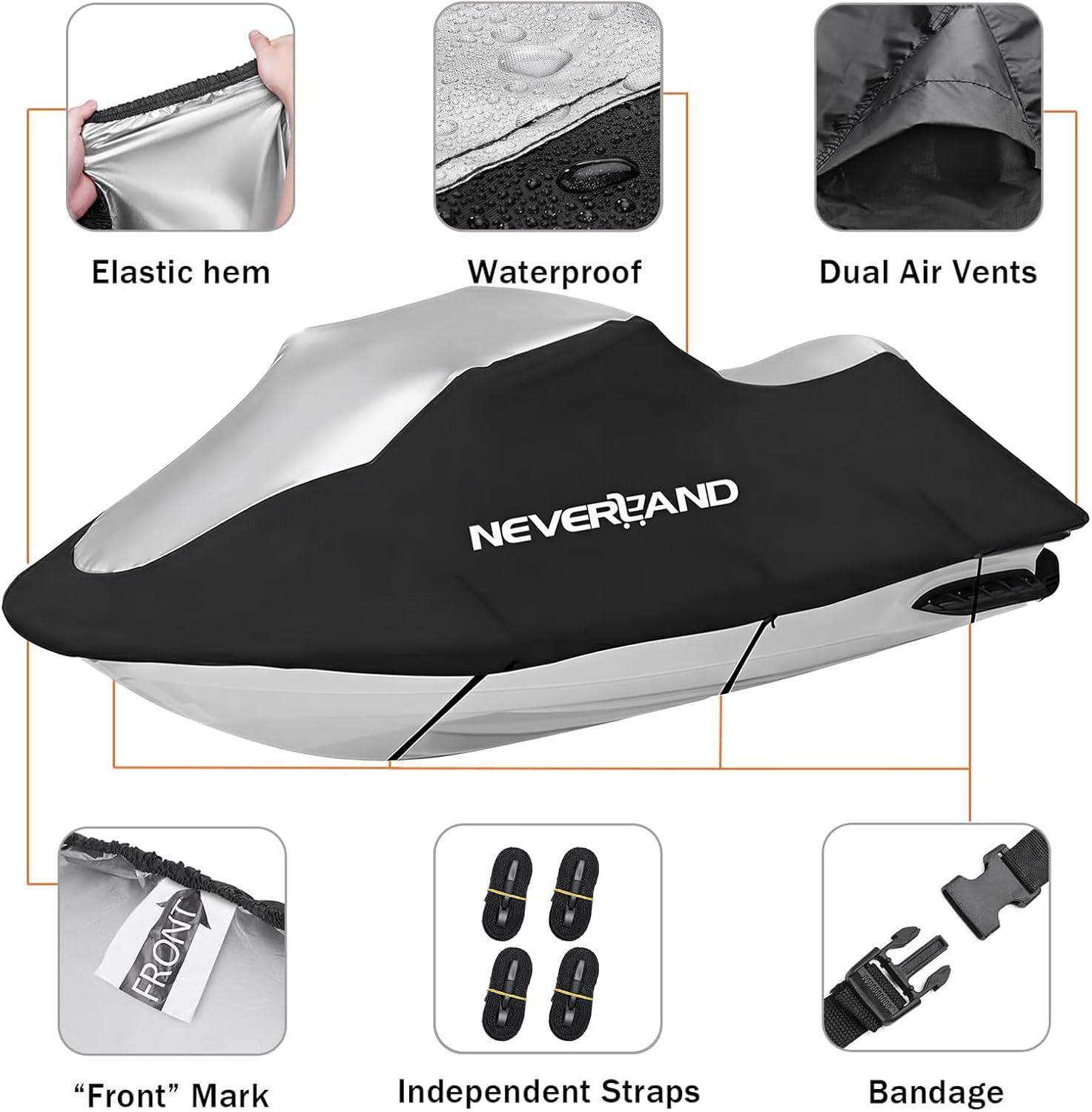NEVERLAND Jet Ski Cover Suitable for 2 3 Seater Jetski Covers Heavy Duty Waterproof with 2 Air Vent Marine Grade UV Resistant Compatible with Yamaha Sea-Doo Lengths 135'' to 145"