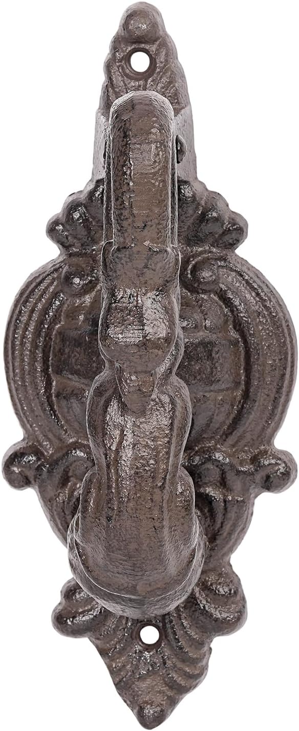 Sungmor Vintage Cast Iron Door Knocker,10" Tall Heavy Duty Pull Handle,Rustic Design for Farmhouse Entrance Door Decor,Antique Brown Finish