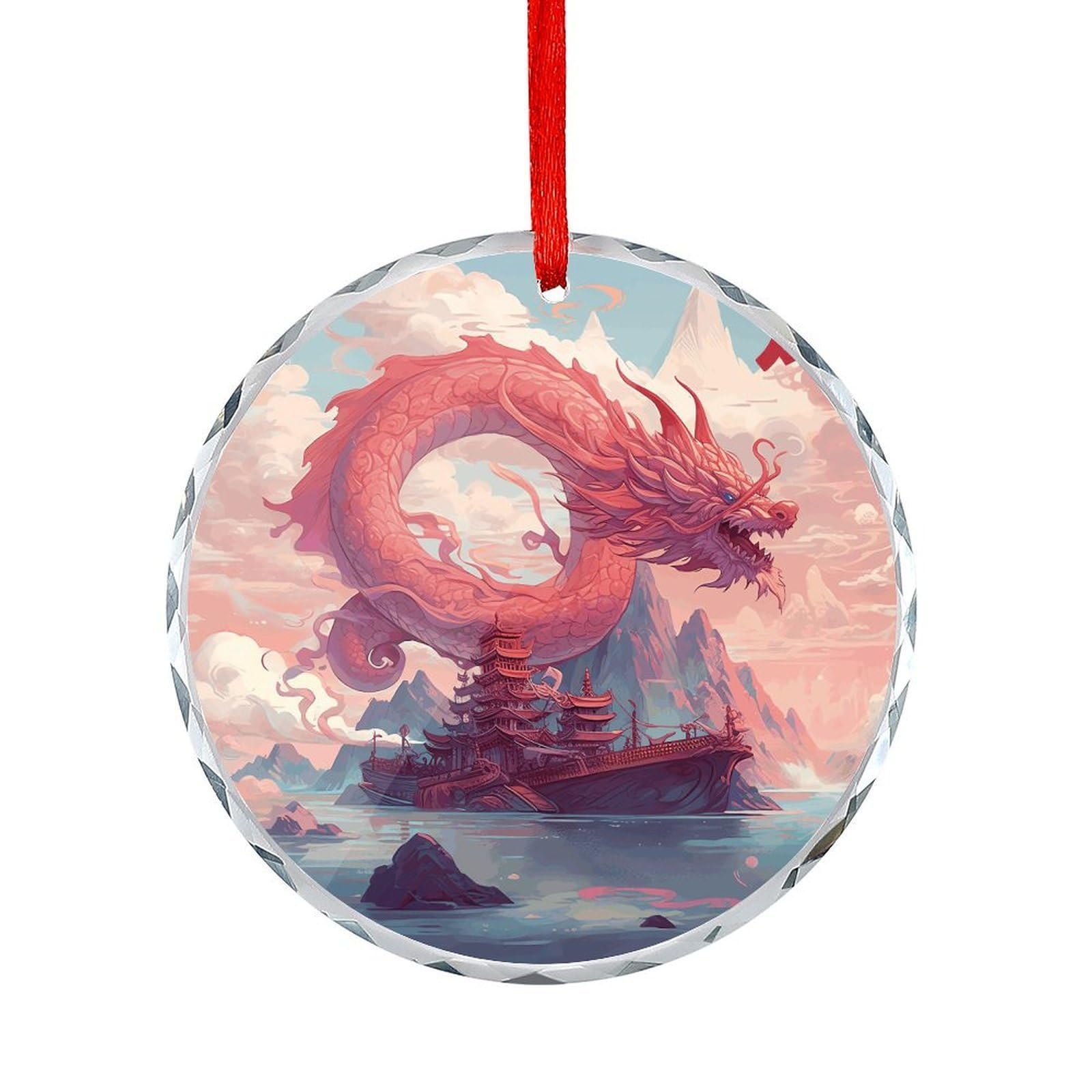 Fodpand Women's Style Dragon And Cloud Round Glass Ornament Keepsake Gift Exchange Ideas Car Decor,Christmas Ornaments For Tree Window Garden Ornaments