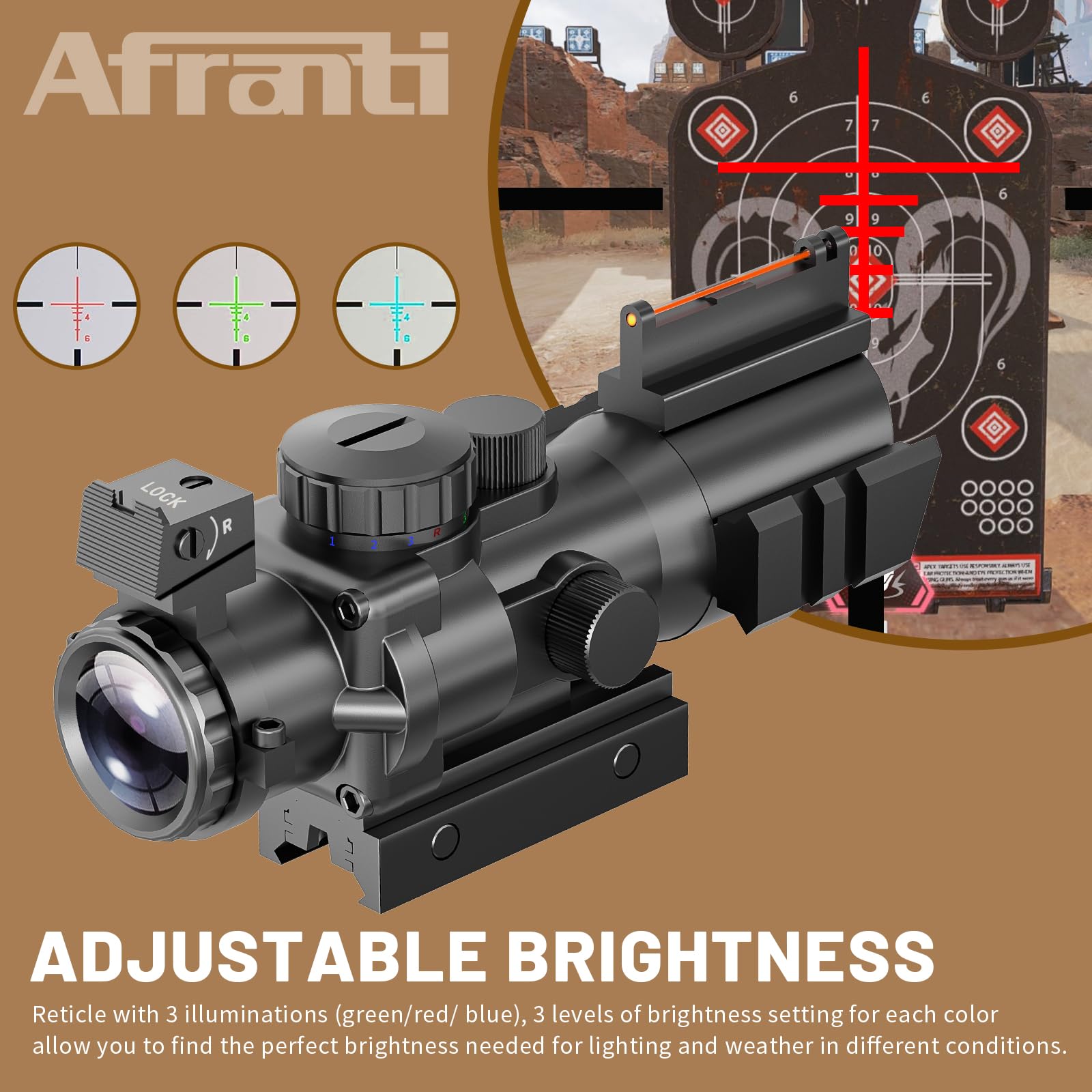 Télescope 4x32mm Rouge/Vert/Bleu Illuminé avec Réticule de Visée Rapide Airsoft Point Rouge Mire Fibre Optique Monture Rail Picatinny 11mm/22mm Chasse