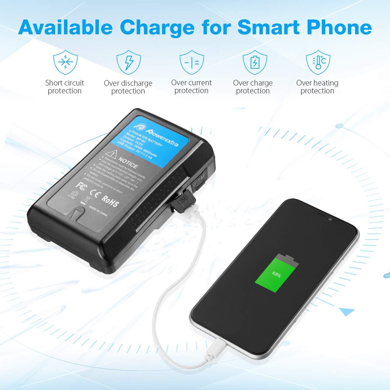 Powerextra 190Wh(13400mAh) V Mount V-Lock Battery with D-tap Output Cable and D-Tap Charger Compatible Video Camera Camcorder Broadcast LED Light : Electronics