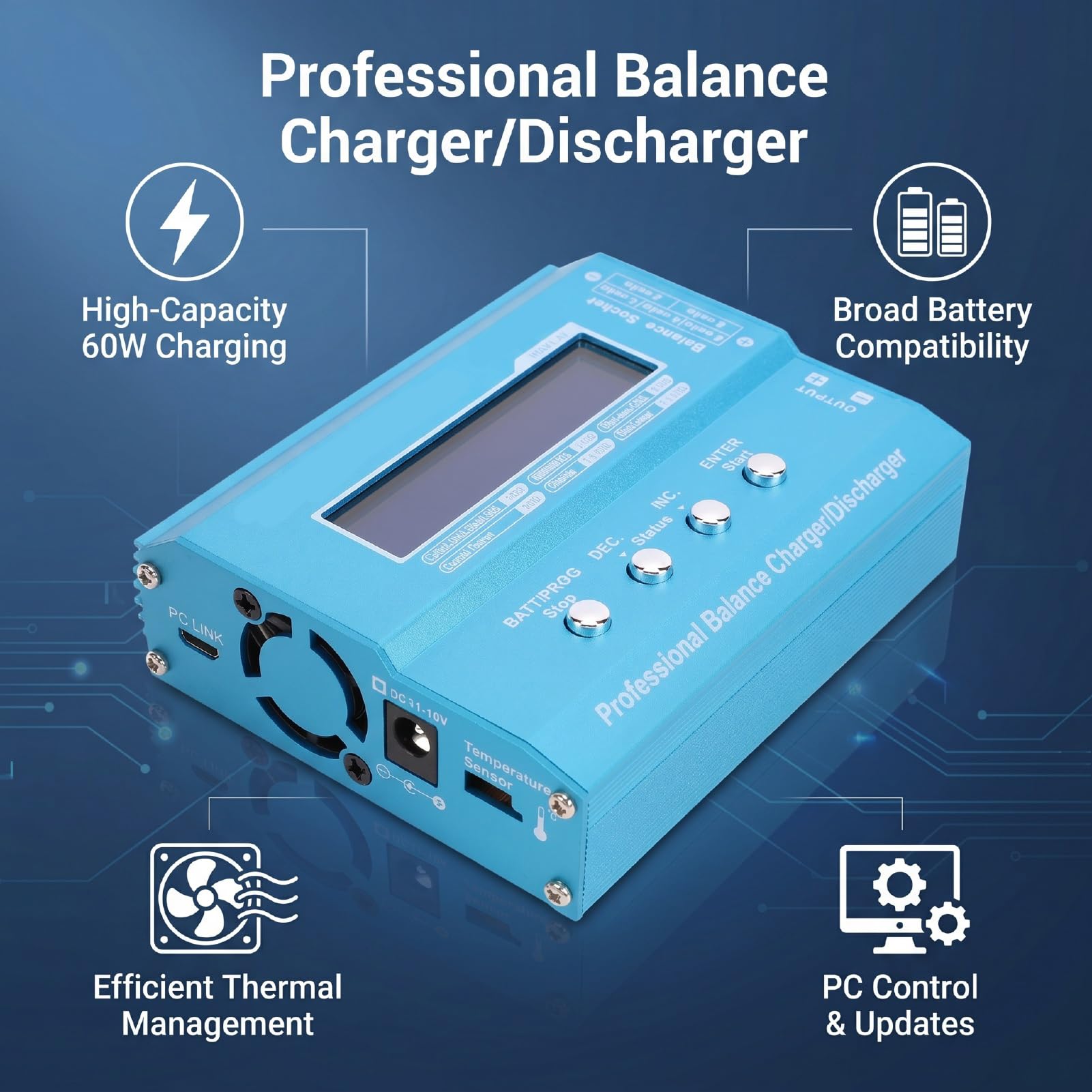 Karlak Caricabatterie Professionale per Bilancia Scaricatore Potente per Batterie LiPo LiHV LiFe LiIon Dimensioni Compatte 1 unità