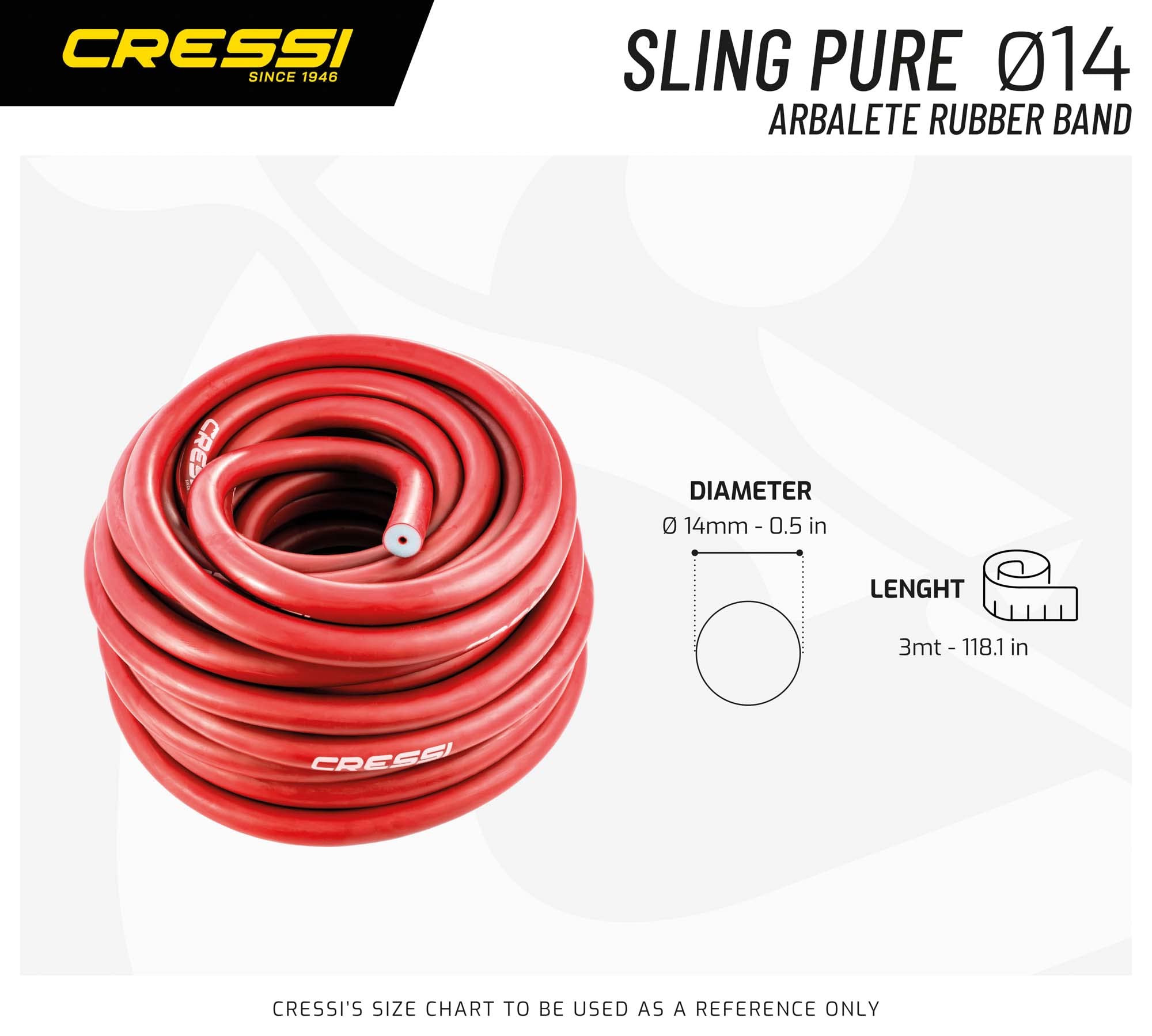 CRESSI dal 1946 - Pure Rubber Band Roll - Rotolo Elastico per Arbalete Disponibile Ø 14mm o Ø 16mm