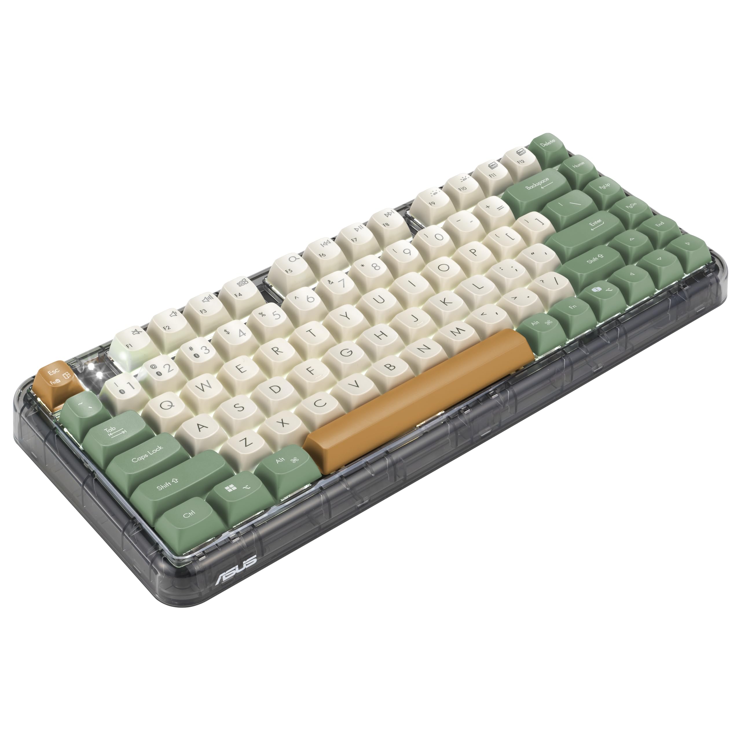 ASUS Jelly75 KD201 Keyboard | bezprzewodowa | mechaniczna | 2,4 GHz | Bluetooth i USB | Hub 4 mm | regulowane podświetlenie tła | łączy do 5 urządzeń jednocześnie | Orange Meadow