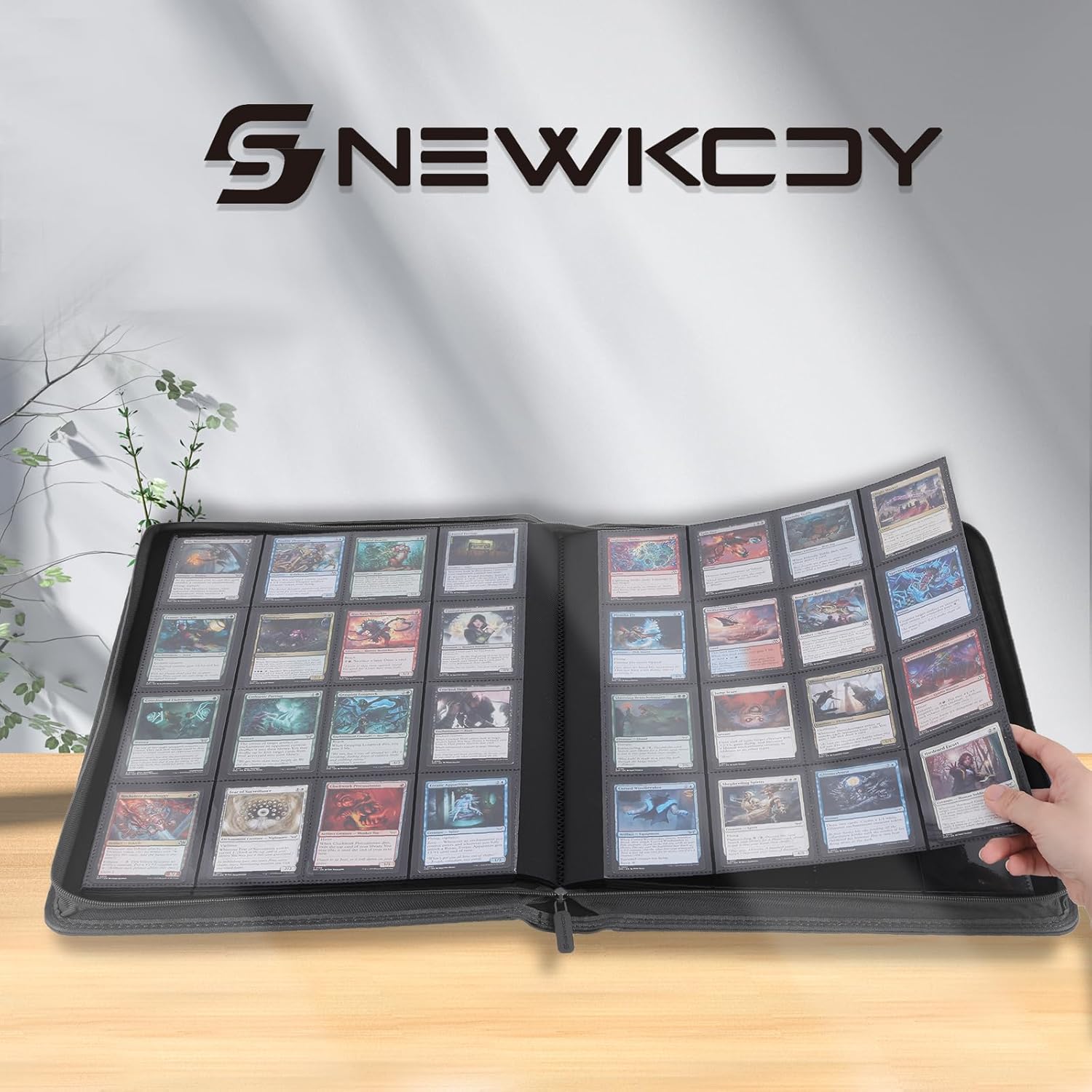 Snekdy premium 1024-pocket trading card binder, 16-pocket cards album, waterproof PU-leather Cover album with side loading, holds gaming, baseball, basketball & sports cards (light grey)