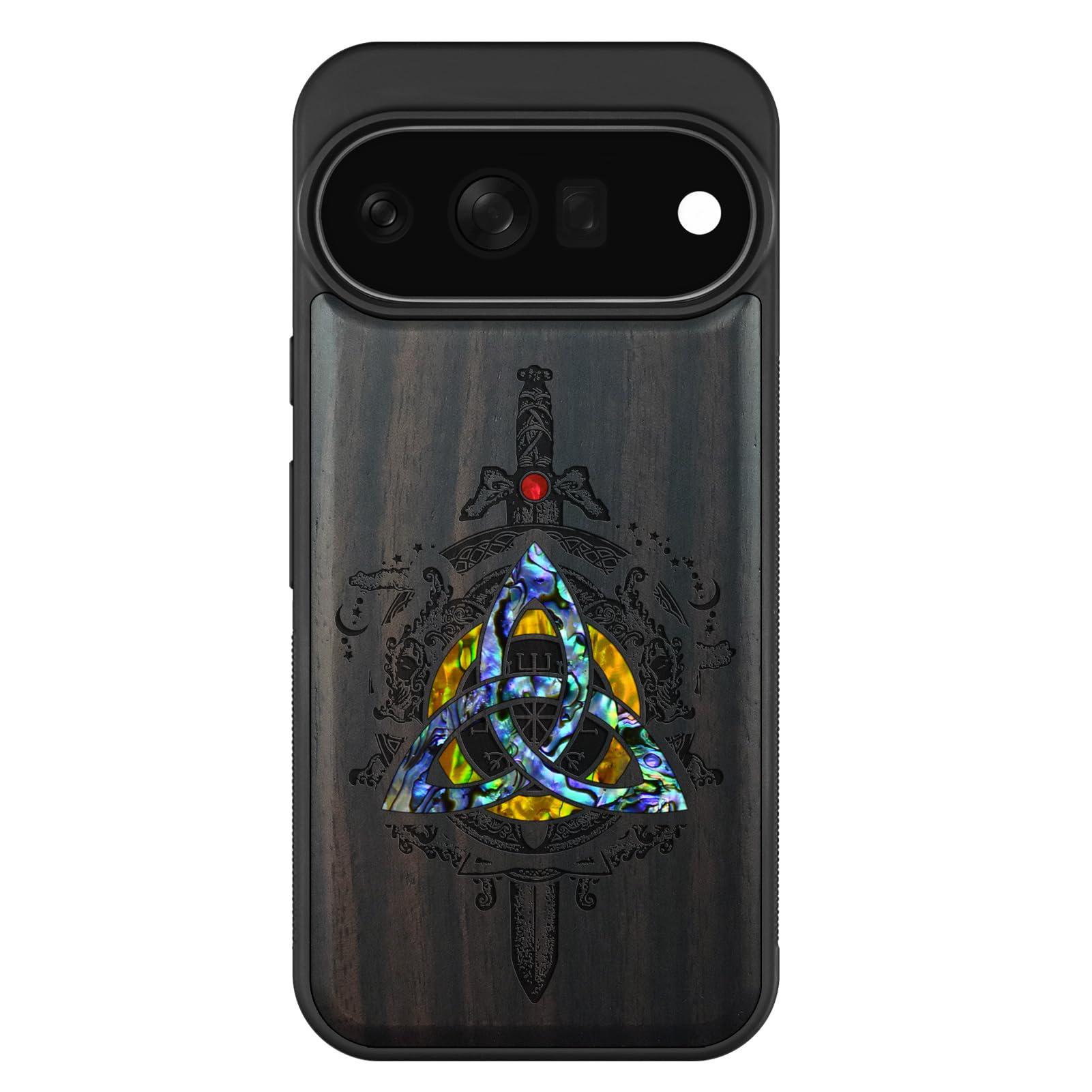 Carveit Madera Funda para Pixel 11 Pro XL (Oscura-Emblemas nórdicos) | Compatible con MagSafe [Grabado en madera e incrustación de mejillones] Magnética Cover para Google Pixel 11 Pro XL Carcasa