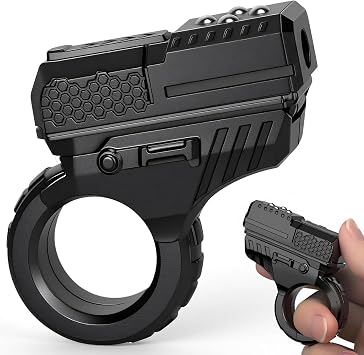 Fidget Slider Gun EDC Finger Clicker Ring Hand Roller Fidget Button Sensory Toy for Adults Kids, Textured Fingertip Focus Tool, Finger Workout Gadget - Black/Plastic