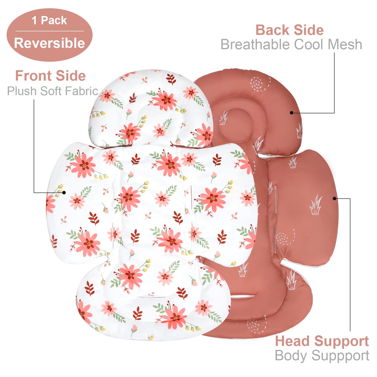 KAKIBLIN Insert pour bébé compatible avec 4moms Mamaroo Swing Graco Swing et siège auto, insert de siège auto pour nouveau-né filles garçons, design réversible respirant soutien de la tête et du corps