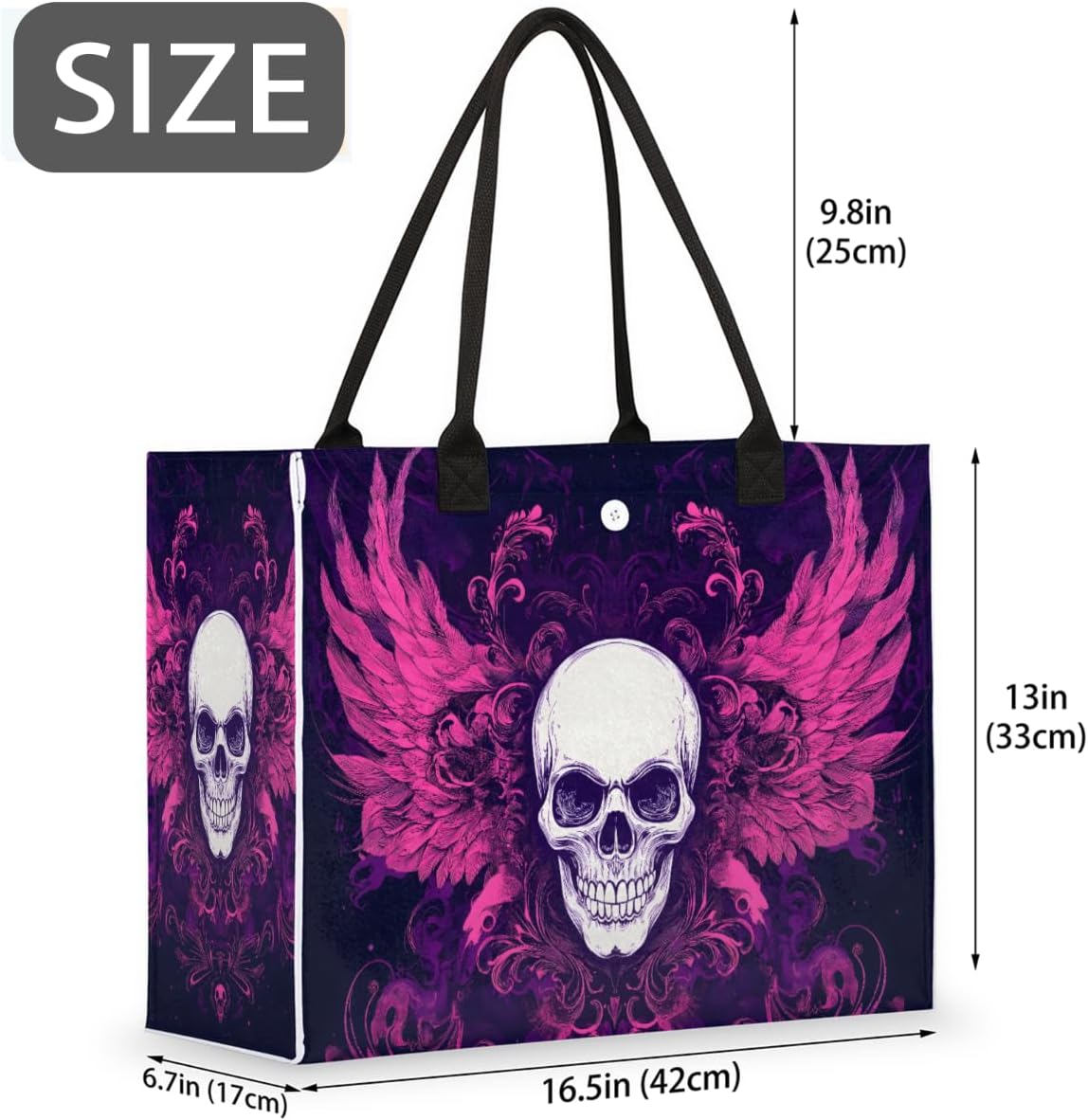 Pardick Gothic Skull Tote Bag For Women Travel Bag Reusable Grocery Bags Utility Tote For Work Shopping Pool Beach Bags for Gift Outdoor,A-13 image 3