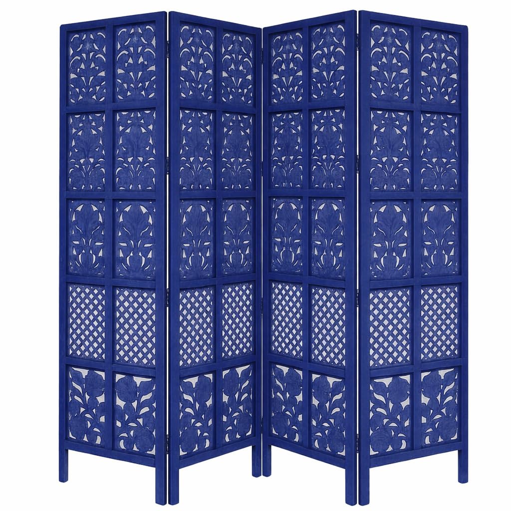 Wooden Room Divider Partition for Living Room Wooden Screen Partition Hall Partition Makeup Studio Privacy Divider Floor Panels for Pooja Room (Blue, 4 Panels 6 feet - Mix)-image-16