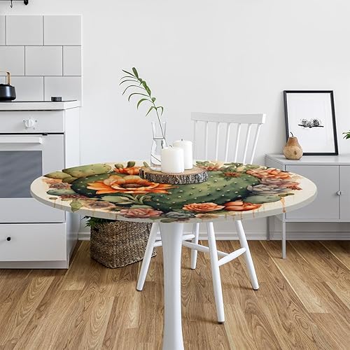Vista 144 de Pardick Mantel redondo ajustable con diseño de flores de arte en acuarela con mantel elástico, mantel elástico redondo, impermeable, lavable, se