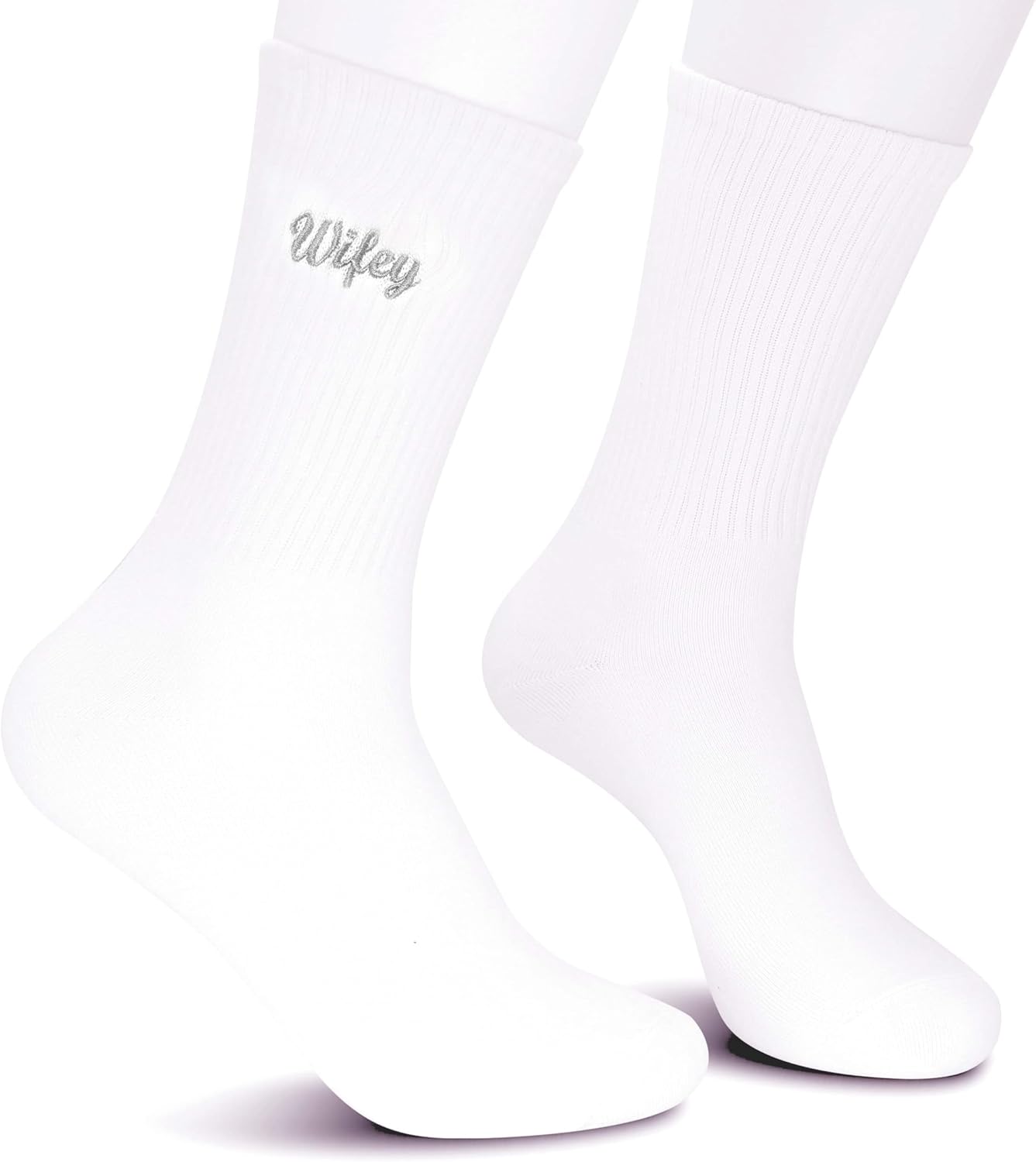 Wifey Socks for Women Bride - White Cotton with Silver Embroidered Design | Wedding Party, Honeymoon Essentials | Non-Slip Bridal Shower Gifts for Wife, Newlywed Couple. (078) - Image 4