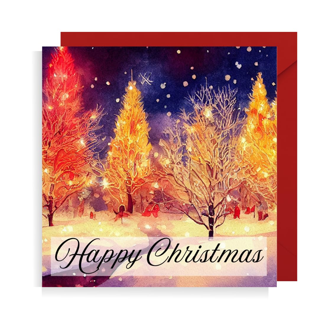 Second Ave Pack of 10 Christmas Evening Winter Scene Xmas Holiday Festive Greetings Cards, multicolor, 140mm x 140mm