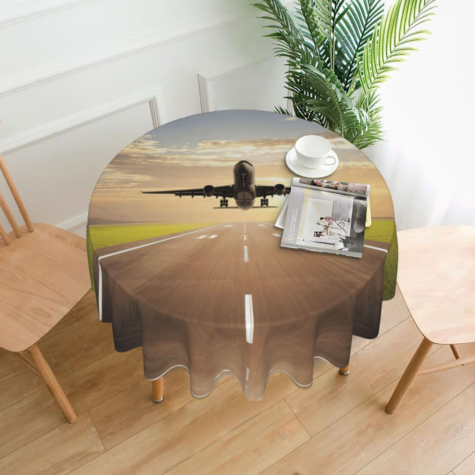 Zcmkjlg Airplane Print Quick Ship Round Tablecloth 60in Polyester Washable Cover for Dining Room