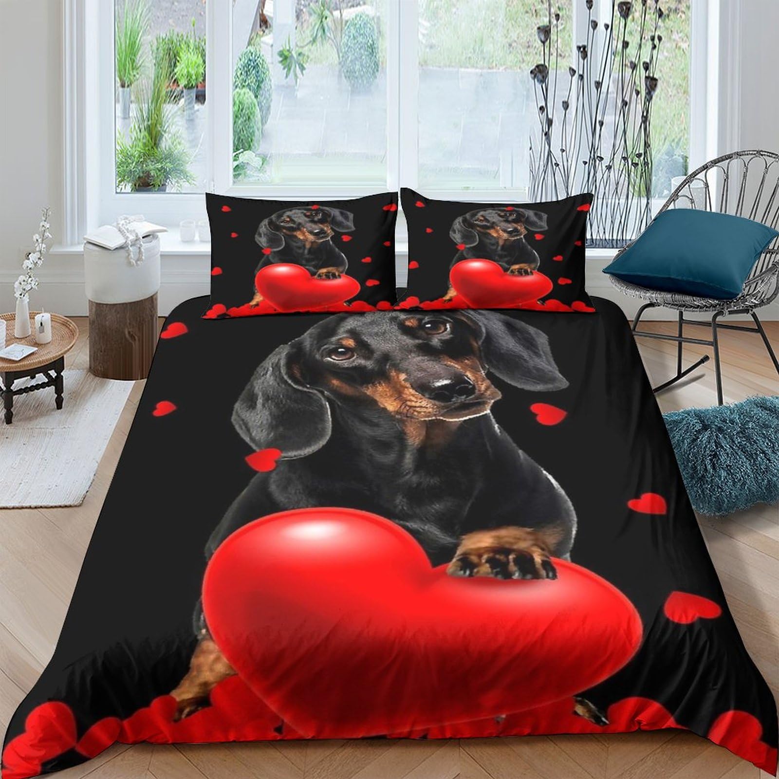 Parure de lit Teckel 3D housse de couette King microfibre pour adultes et enfants