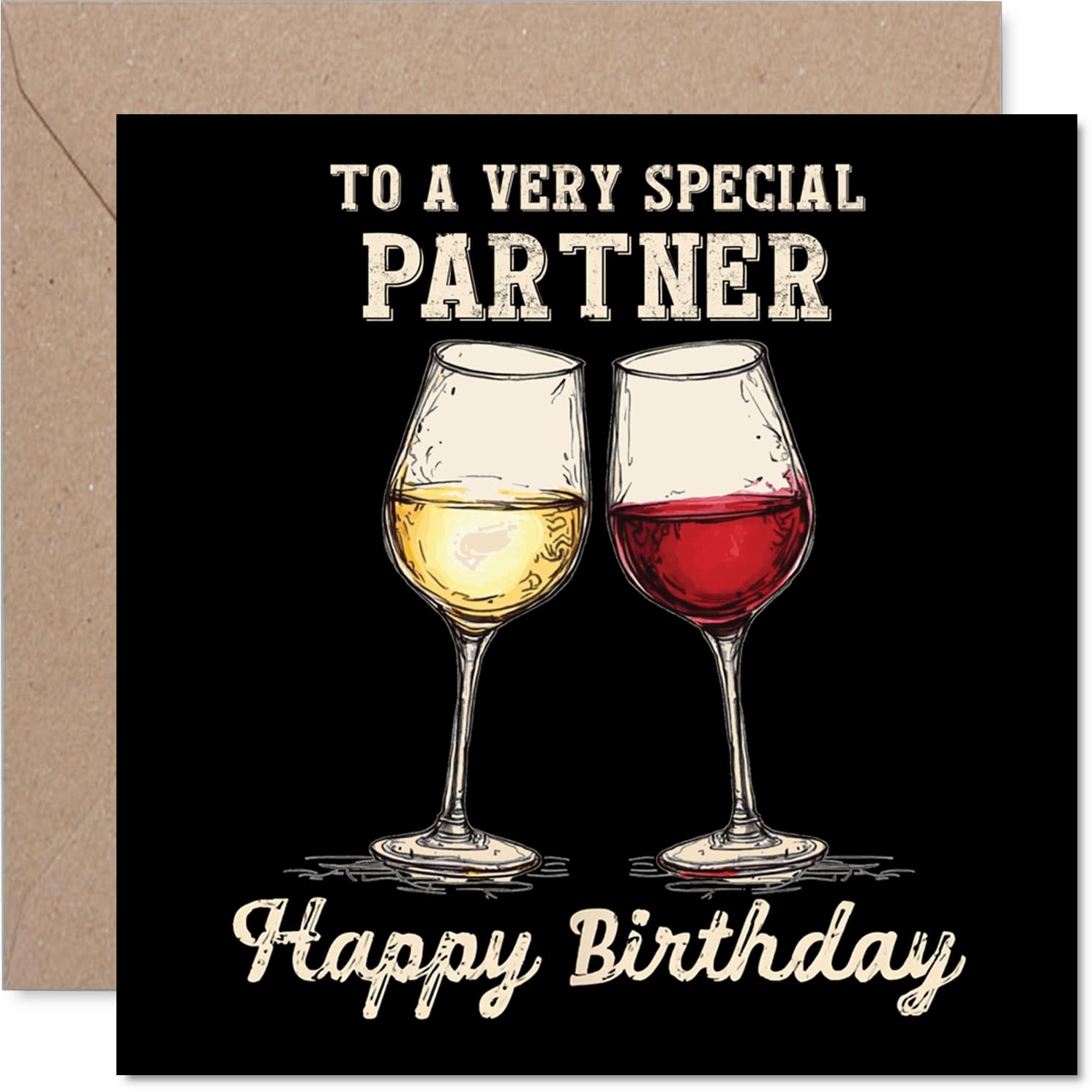 Partner Birthday Card - Bday Wine - Happy Birthday Card for Partner from Boyfriend Girlfriend, 145mm Wine Greeting Cards
