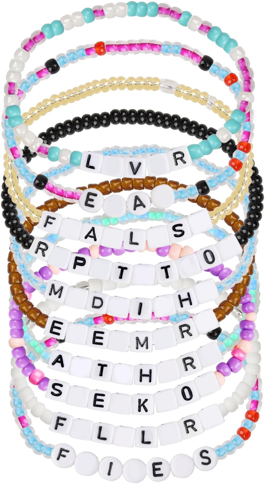 BLMHTWO10PCS Friendship Bracelets Set Themed Inspired Bracele Adjustable Flat Beads Letter Colorful Bracelets for Music Concert Outfit Gifts Girls Letter Beads