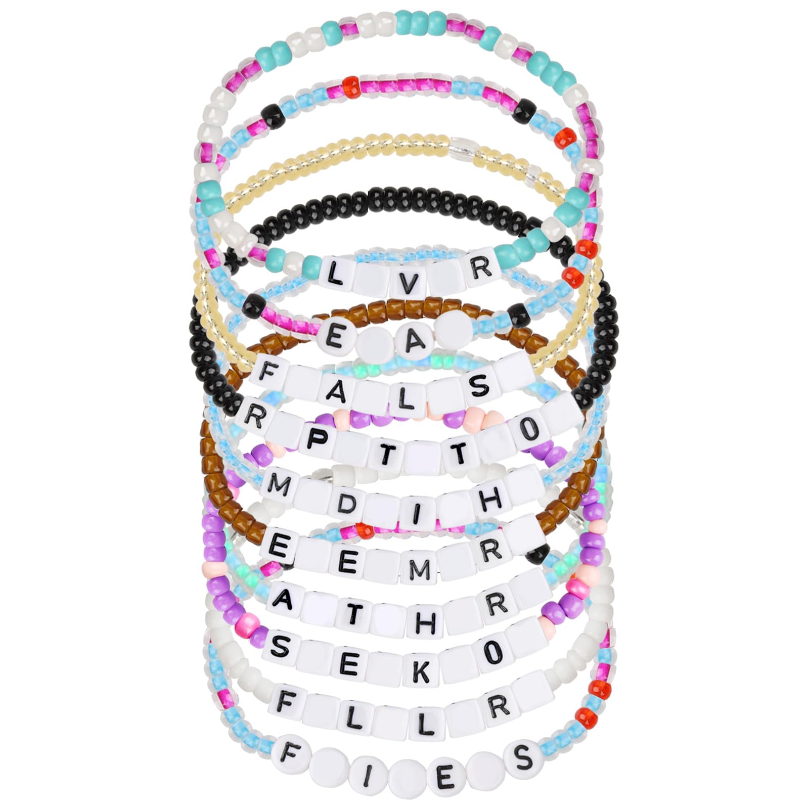 BLMHTWO10PCS Friendship Bracelets Set Themed Inspired Bracele Adjustable Flat Beads Letter Colorful Bracelets for Music Concert Outfit Gifts Girls Letter Beads