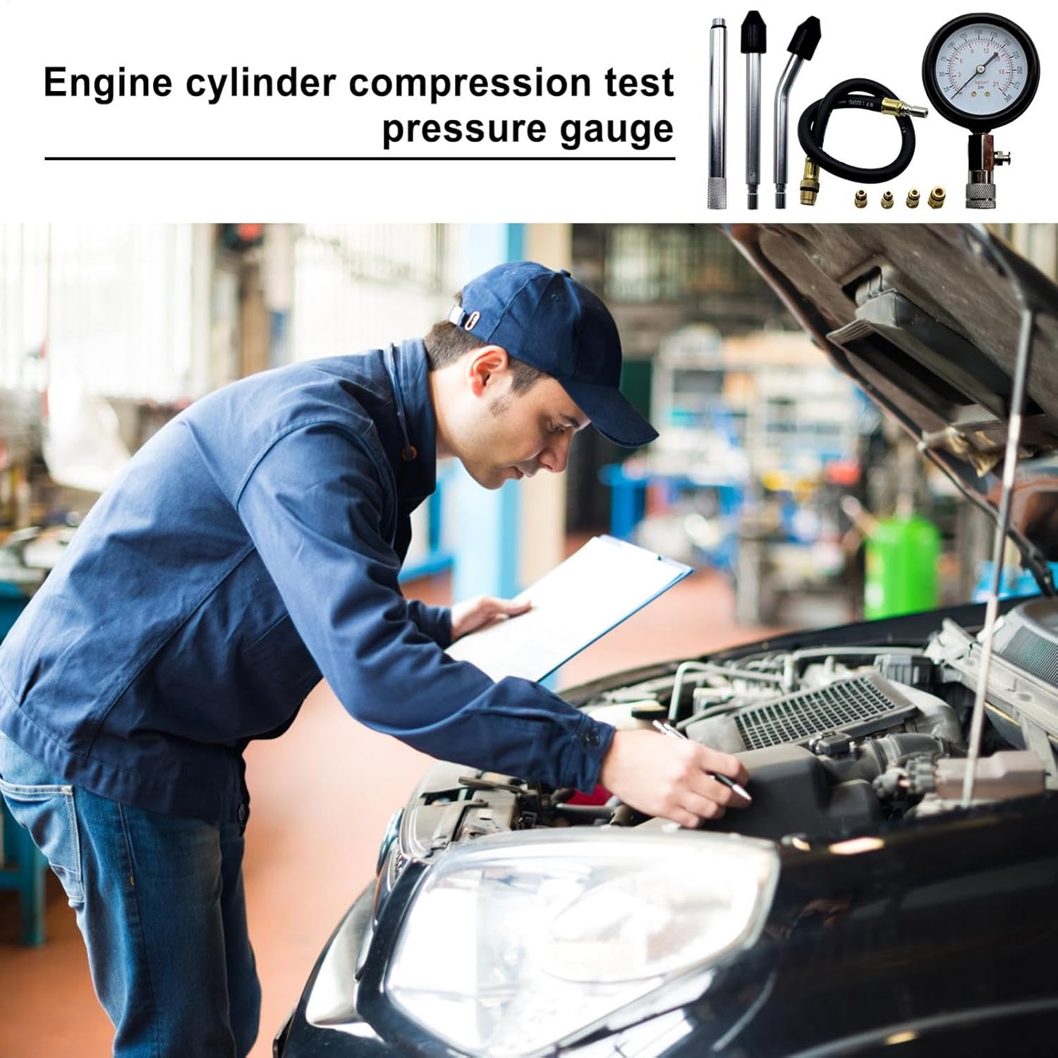 Combustion Chamber Leak Tester - Engine Compression Leak Tester | Leakage Test Set, Pressure Gauges Car Tools Compression Test Kit, Diagnostics Tool for Car Truck Motorcycle