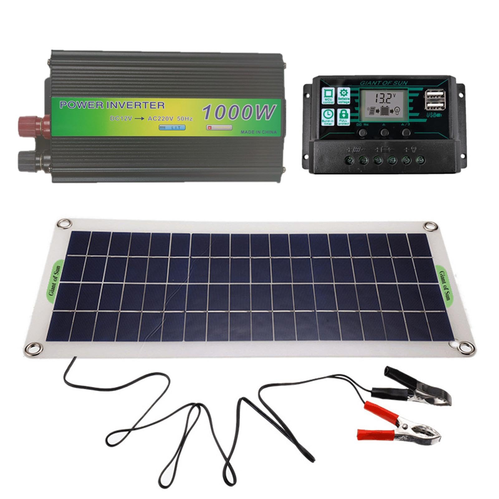 Pannello solare - Kit completo per energia solare da 1000 W con pannello solare e inverter | Modulo solare fotovoltaico monocristallino con inverter | Kit solare completo per veicoli automatici con