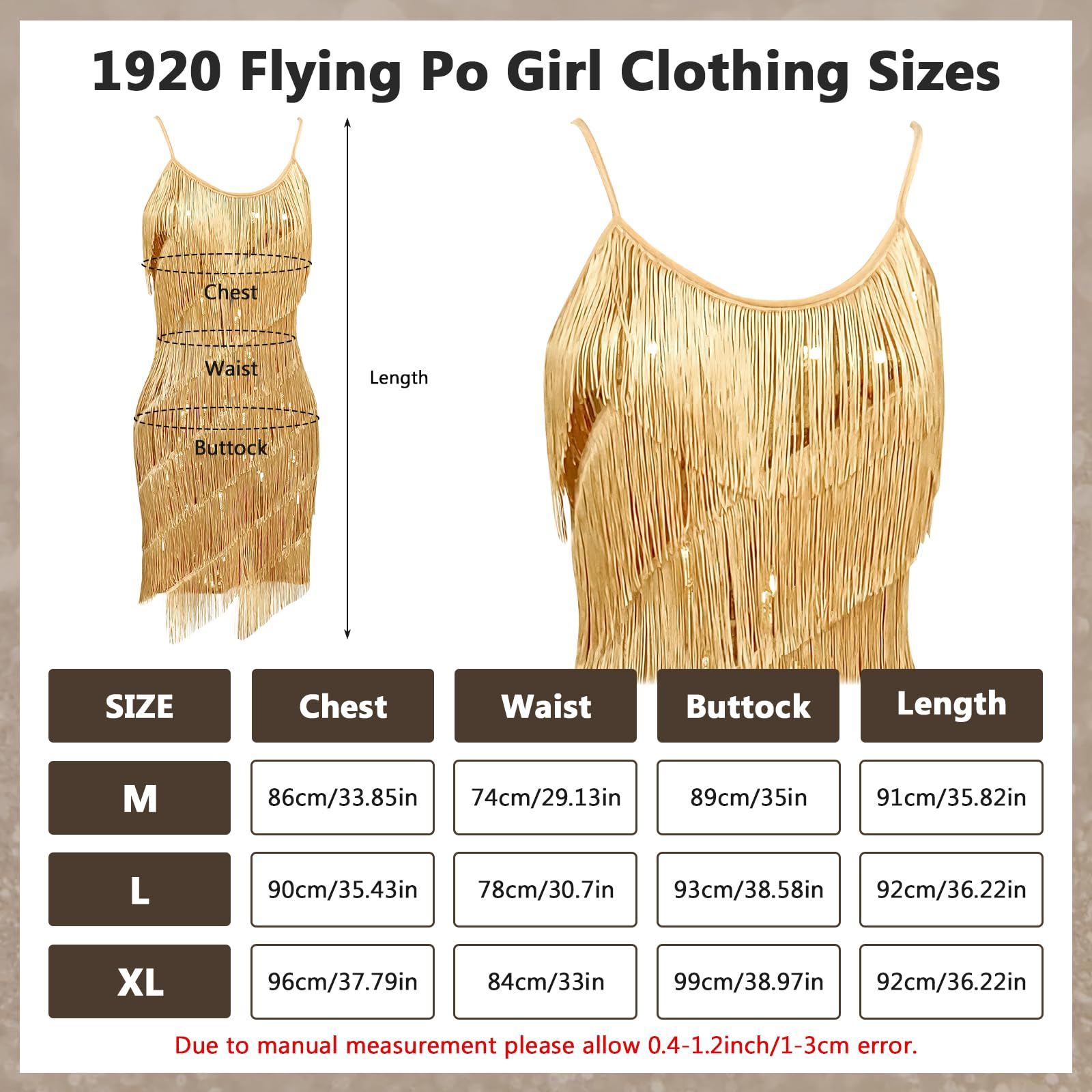 XJGQZ 8 Pack Women's 1920s Sequin Fringed Vintage Flapper Dress Cocktail Party Dress with 20s Accessories Costume Set (Gold, XL) - Image 3