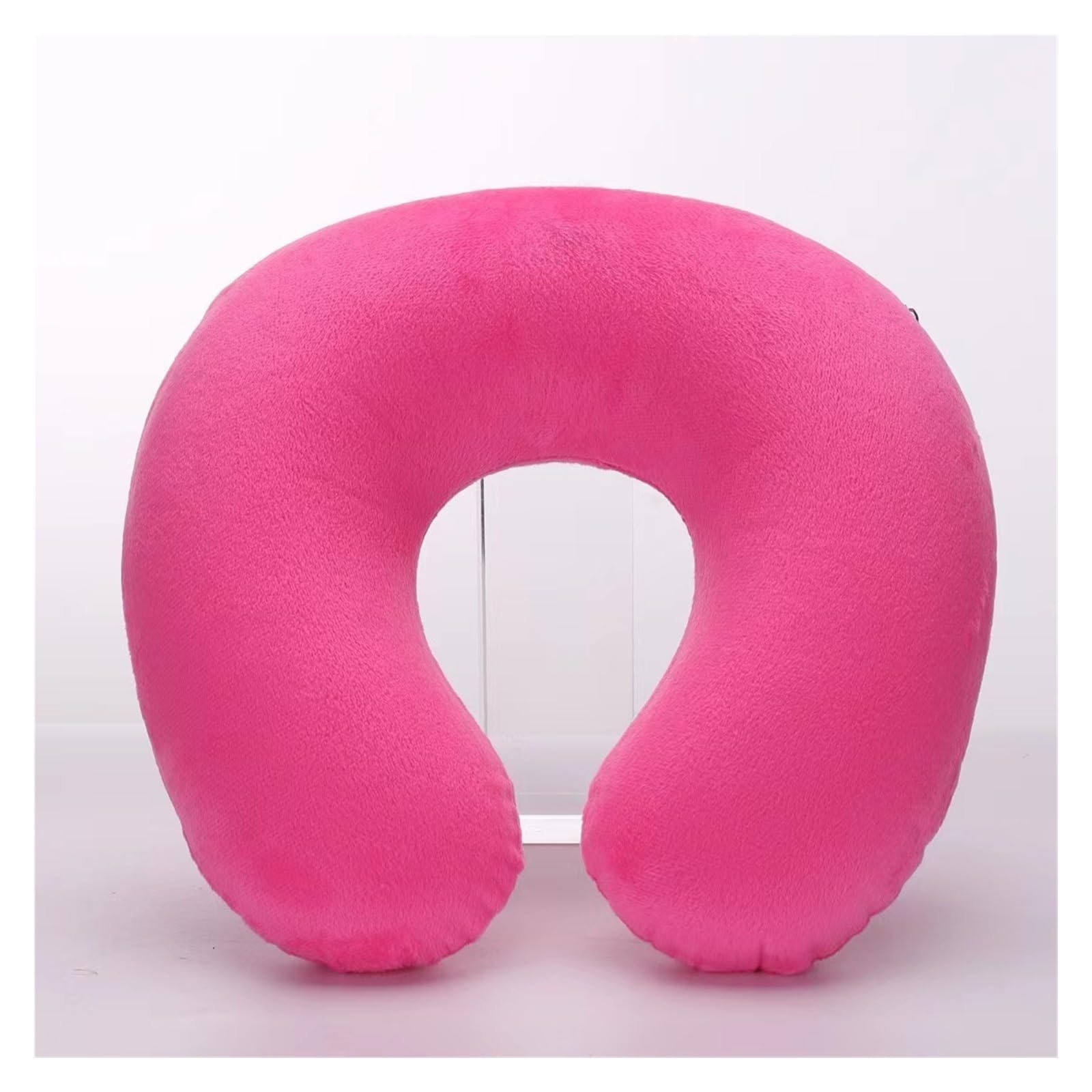 Cojín de lactancia suave en forma de U, almohada de viaje for coche, avión, oficina, almohada inflable for el cuello, funda corta de felpa, soporte de PVC for reposacabezas.(Rose red)