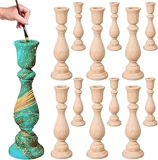 Nitial 12 Pcs Unfinished Classic Wood Candle Holders Small Wooden Candlesticks Unfinished Candlestick Holders for Crafts DIY Xmas Christmas Gift Decoration (6 Inch)