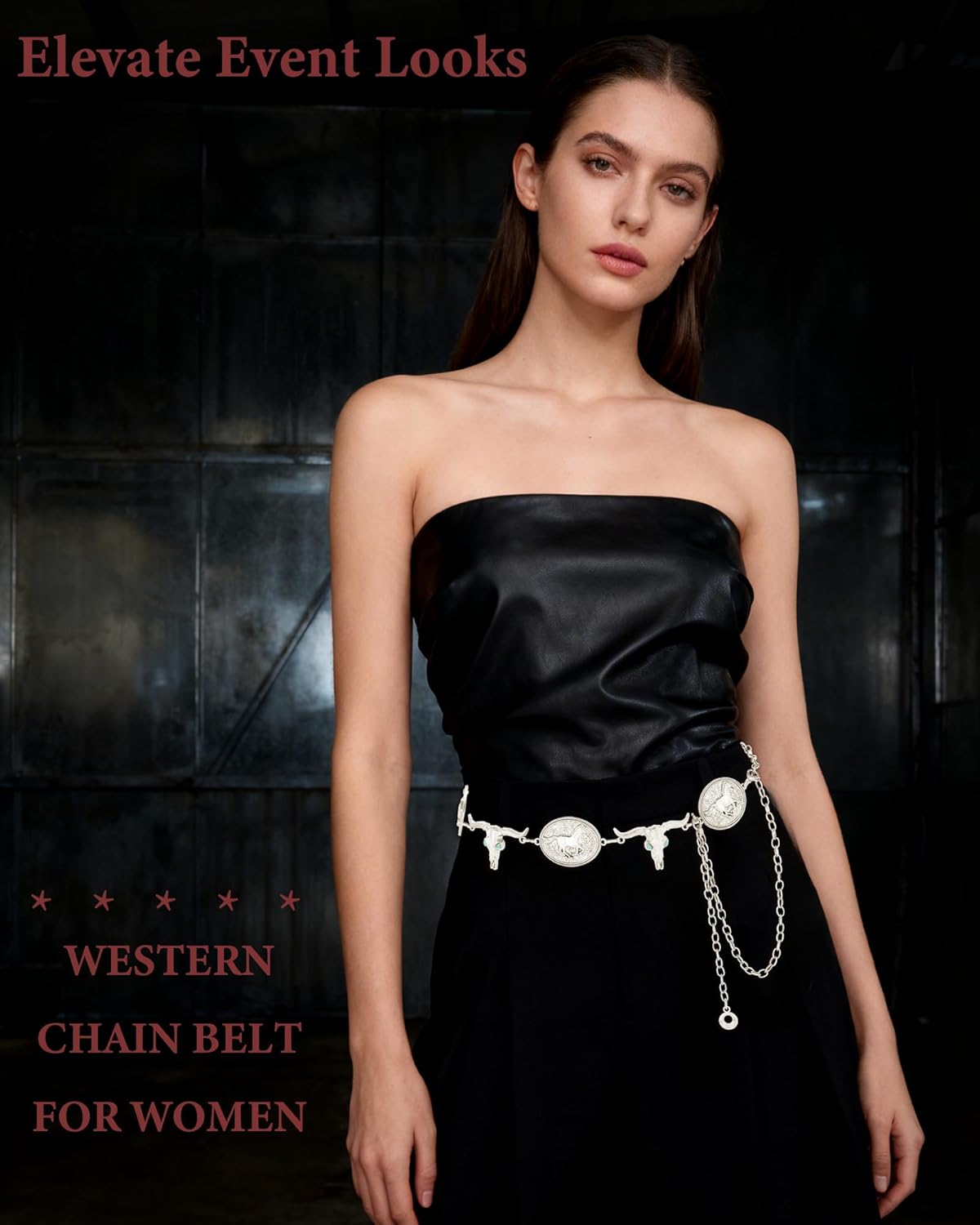 AWAYTR Western Chain Belt for Women - Vintage Metal Cowgirl Concho Waist Chain Belt for Dresses Jeans - Image 6