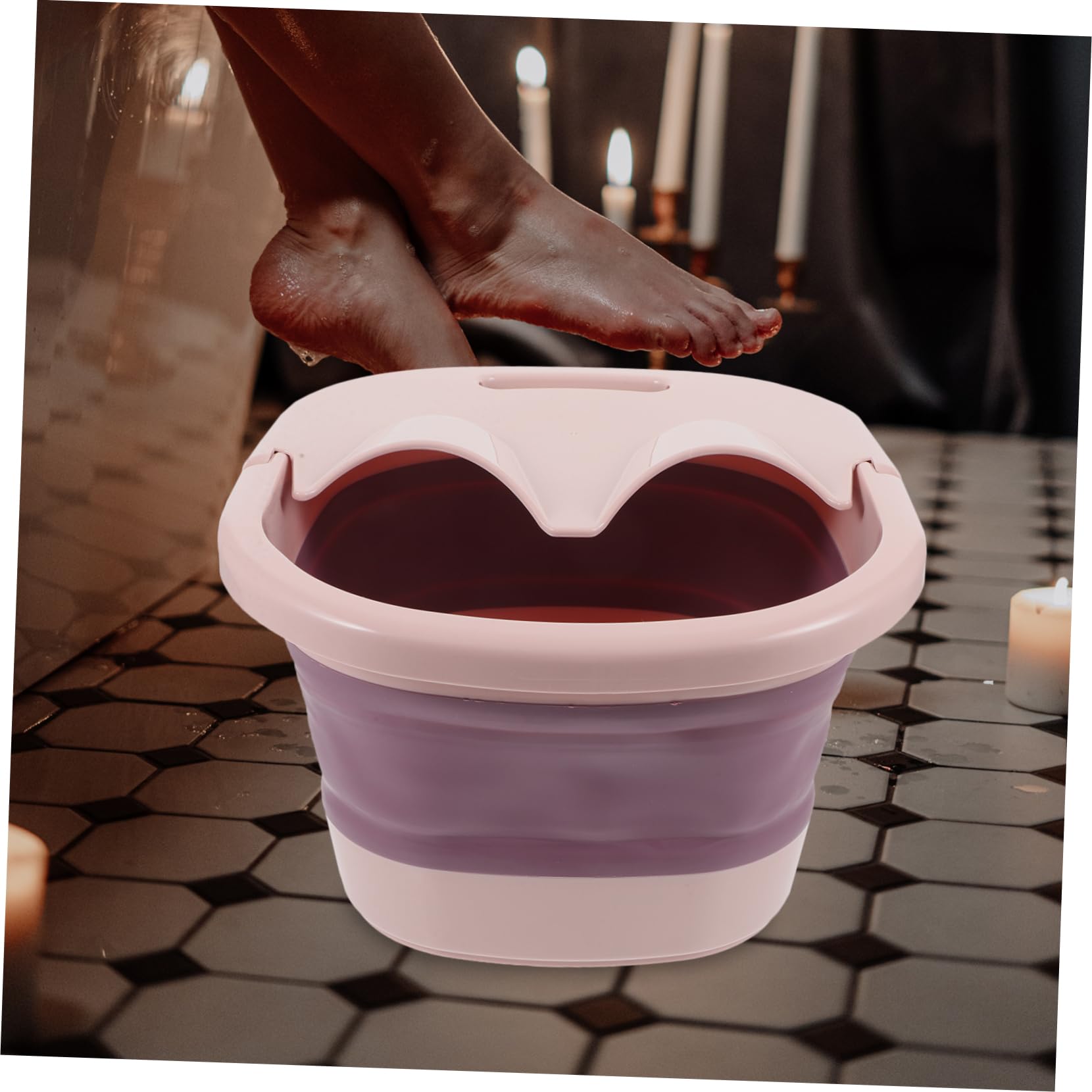 Bacinella Pieghevole per Pediluvio Rosa in Plastica e Silicone | Uso Outdoor e Travel, Funzione Self-service Massage, Aiuta a Rilassare i Piedi
