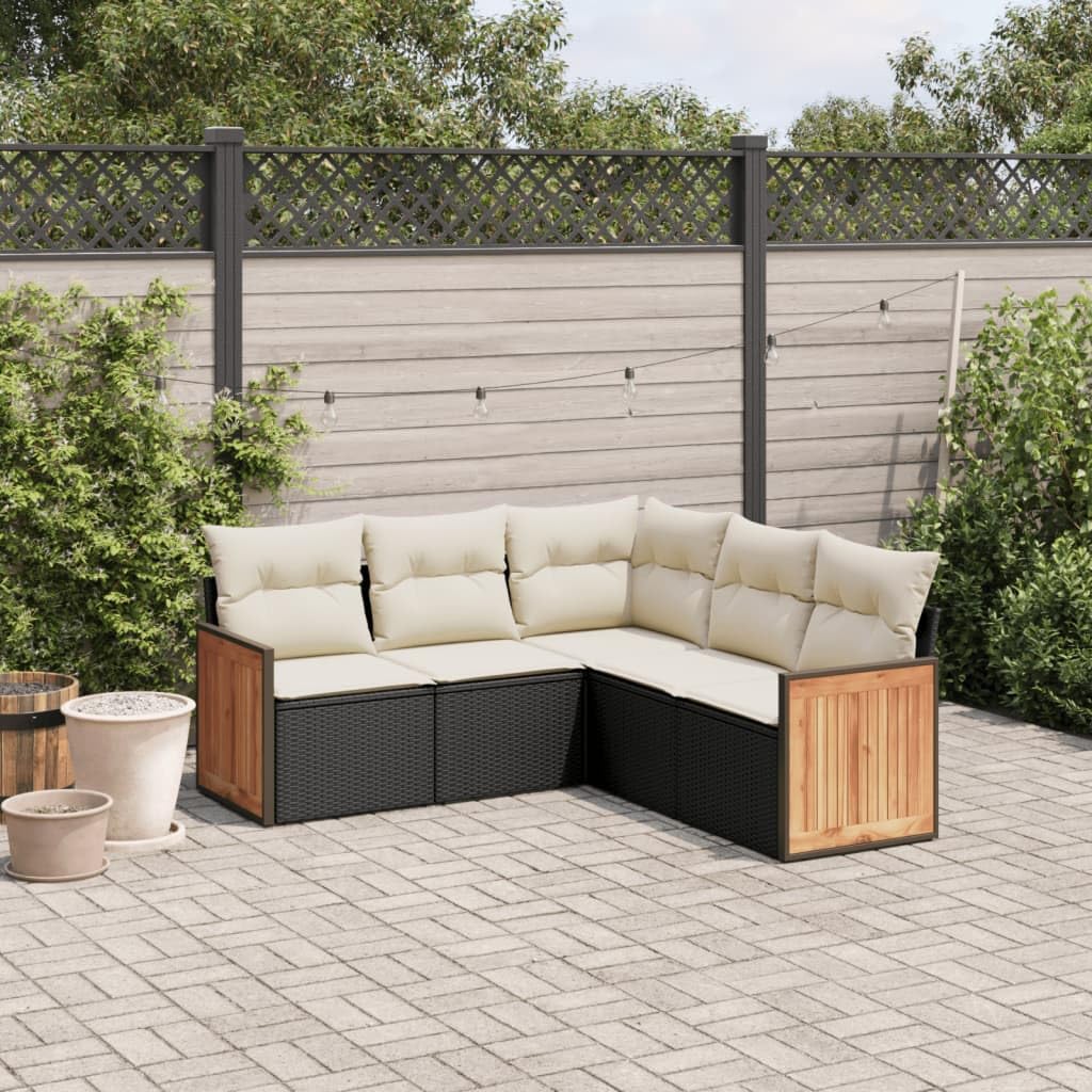ShGaxin Zestaw mebli ogrodowych 5 szt. i poduszki czarny rattan, meble ogrodowe na zewnątrz, zestaw ogrodowy, Ogród Ogród, Ogród Sofa Zestaw Ogrodów, Ogród Meble ogrodowe - 3260040