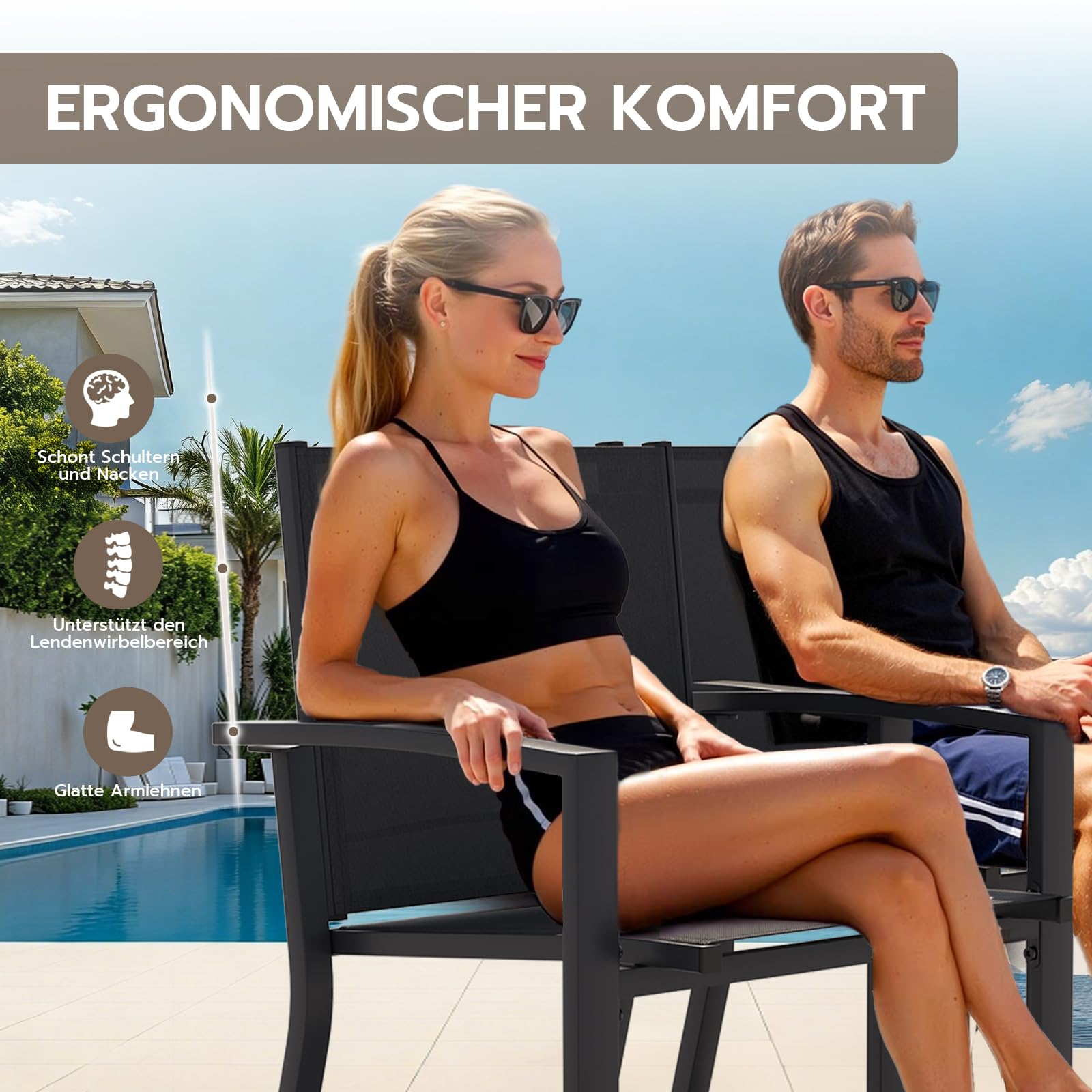 UDPATIO Gartenstühle Stapelbar 4er Set, Gartenstuhl Hochlehner, Balkonstuhl Wetterfest, Stapelstühle, Terrassenstühle Wetterfest 160kg Belastbar, Grau