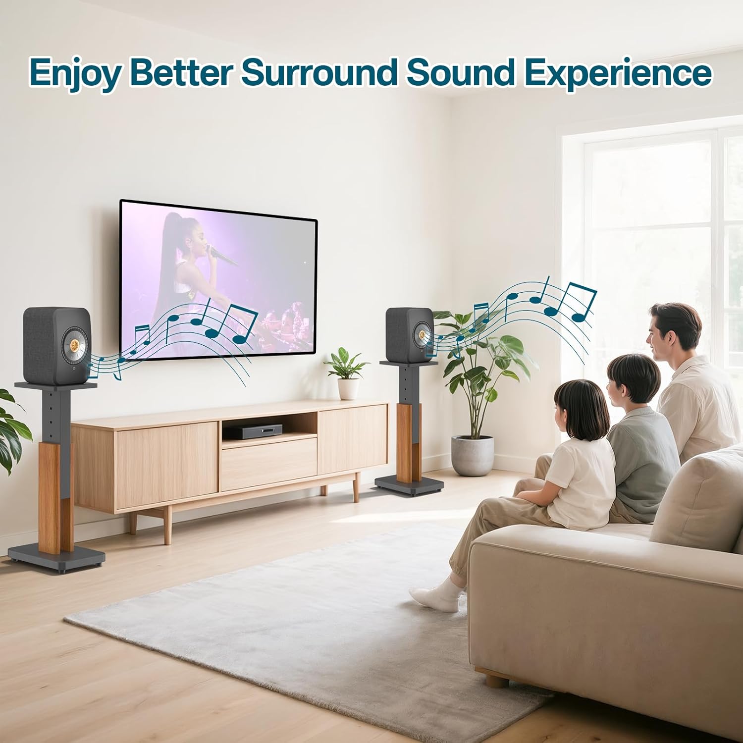 Height Adjustable Speaker Stands Pair for KEF LSX II Wireless HiFi Speaker Stand - Heavy Duty Wood Grain Floor Speaker Stand for KEF LSX II Speaker Stand Hold Up to 50 LBS with Cable Clips