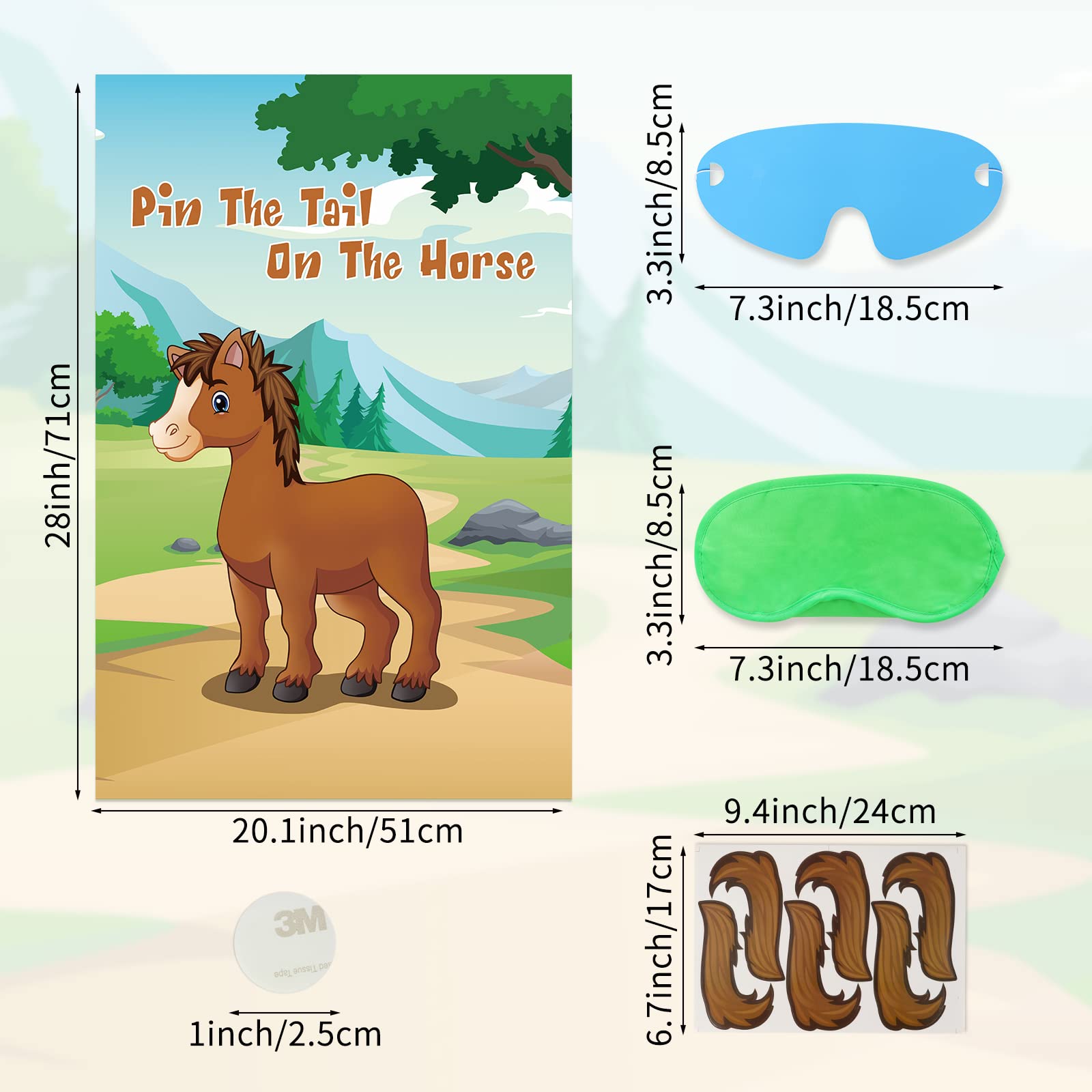 Hxezoc Pin The Tail On The Horse Game for Kids Large Horse Poster Party Games for Birthday Party Cowboy Party Decorations Horse Party Games Supplies - 36 Tails Stickers