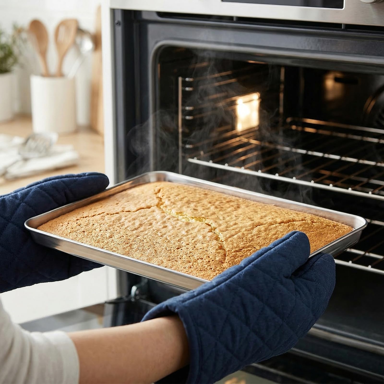ZOENHOU Set di 3 Teglie da Forno Rettangolari 40x30 cm in Acciaio Inox, Bordo 2,5 cm, per Torte e Pizze, Lavabili in Lavastoviglie