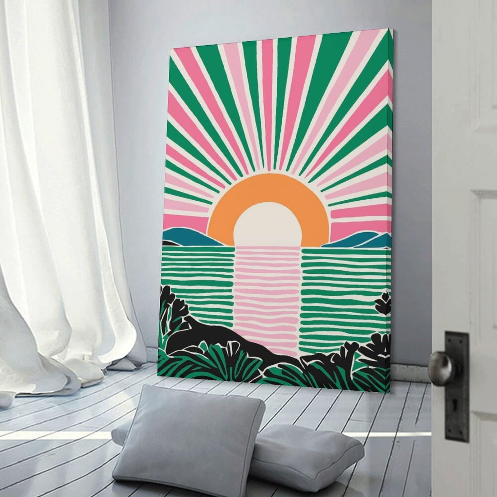 Junmoney Canvas Wall Decor Mid Century Modern Sun, 20x30inch(50x75cm), for Flats, Guest Rooms Or Compact Rooms, A Simple Refresh for Blank Walls